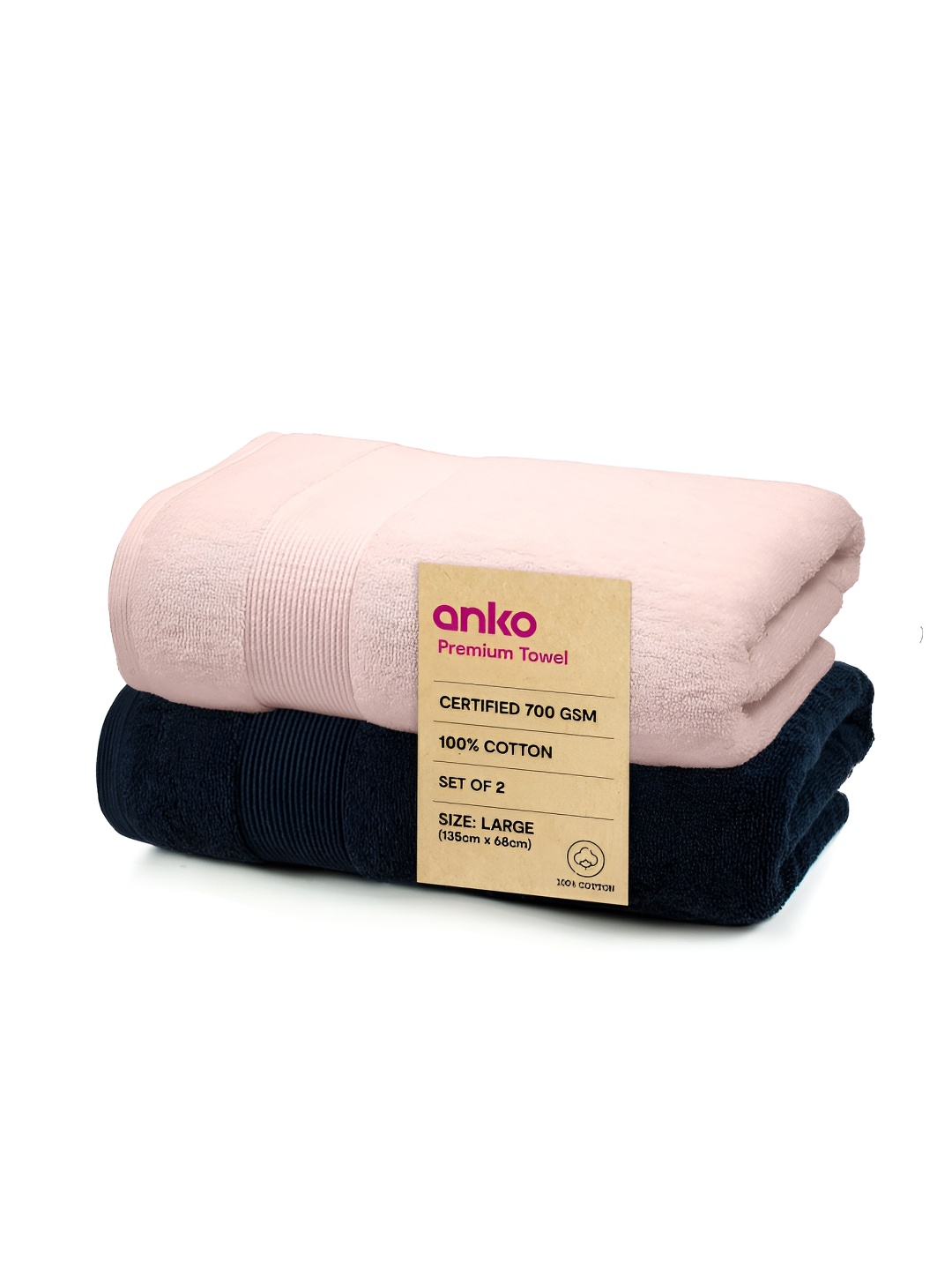 

Anko Navy Blue & Pink 2 Pieces Cotton 670 GSM Bath Towel