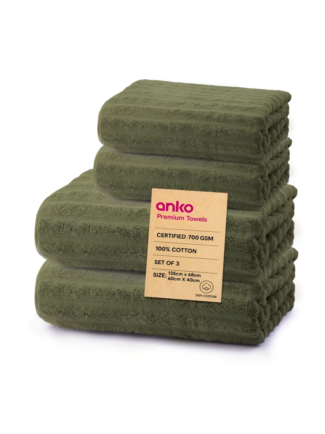 

Anko Olive Green 4 Pcs Striped Cotton 670 GSM Bath Towel