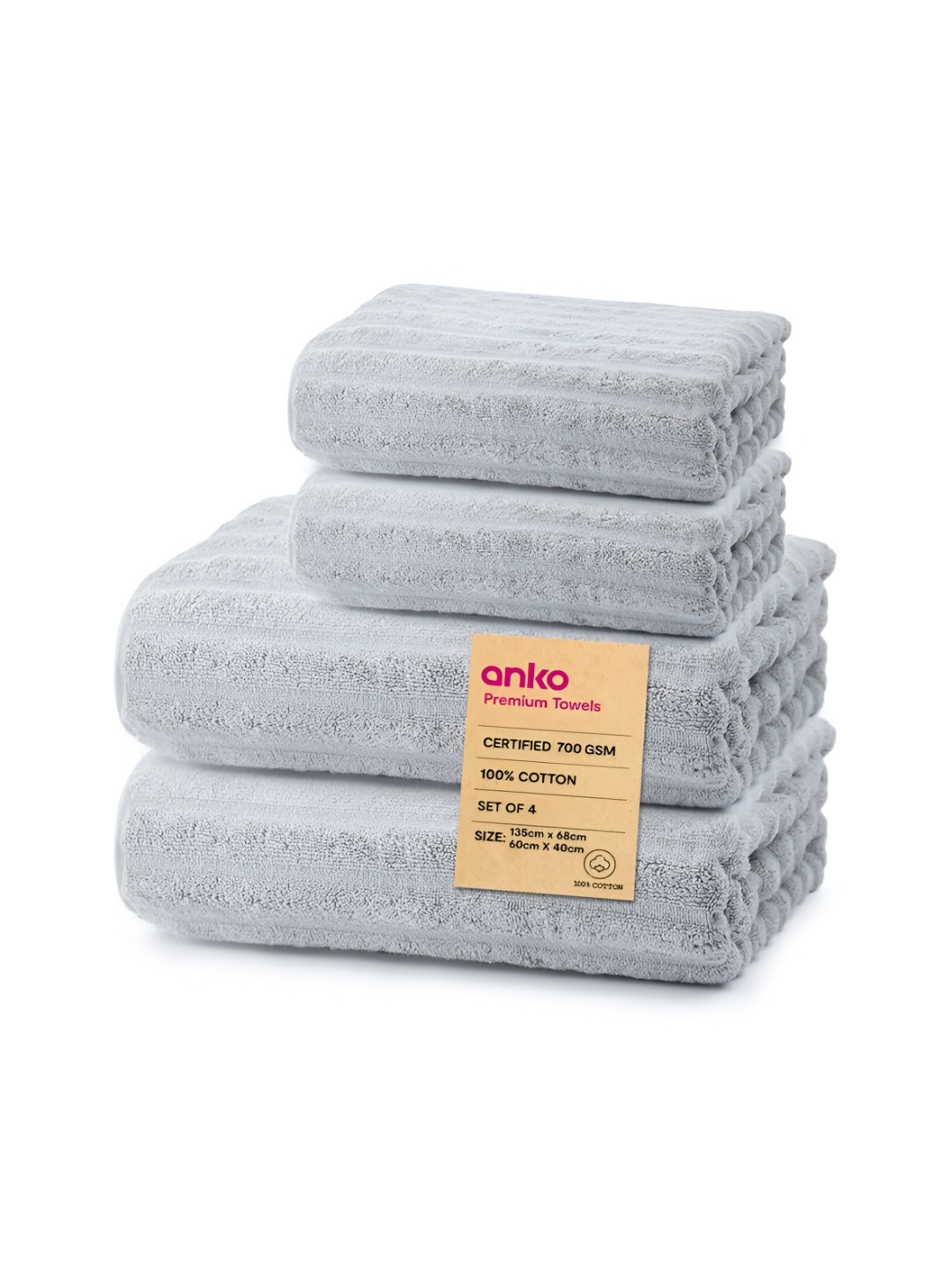 

Anko 4-Pcs Grey Pure Cotton 700 GSM Towel