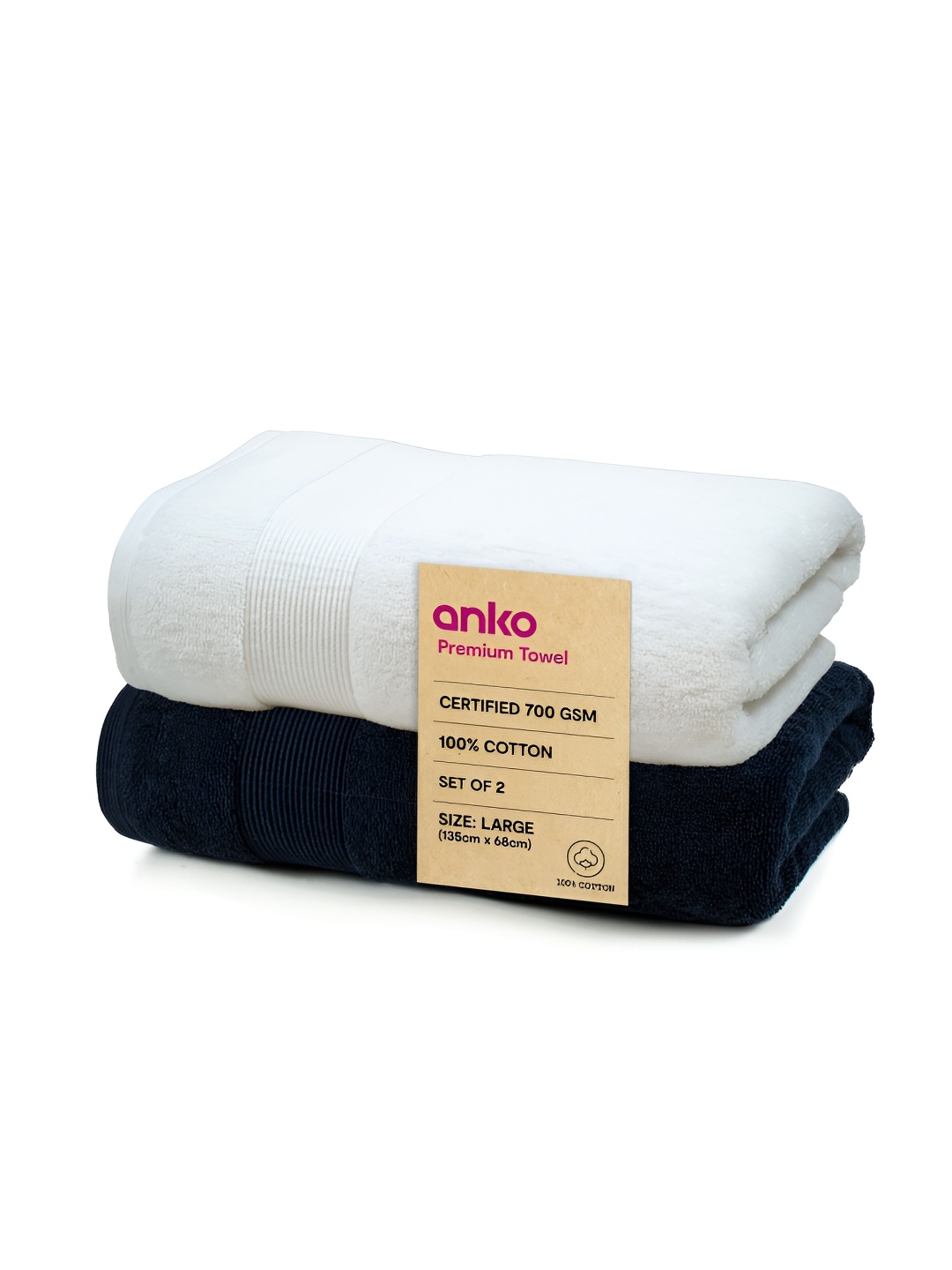 

Anko Navy Blue & White 2 Pieces Cotton 670 GSM Bath Towels