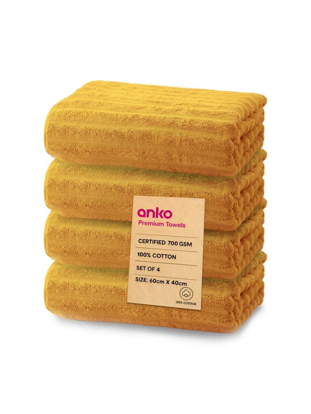 

Anko Mustard 4 Pieces Striped Cotton 700 GSM Hand Towels