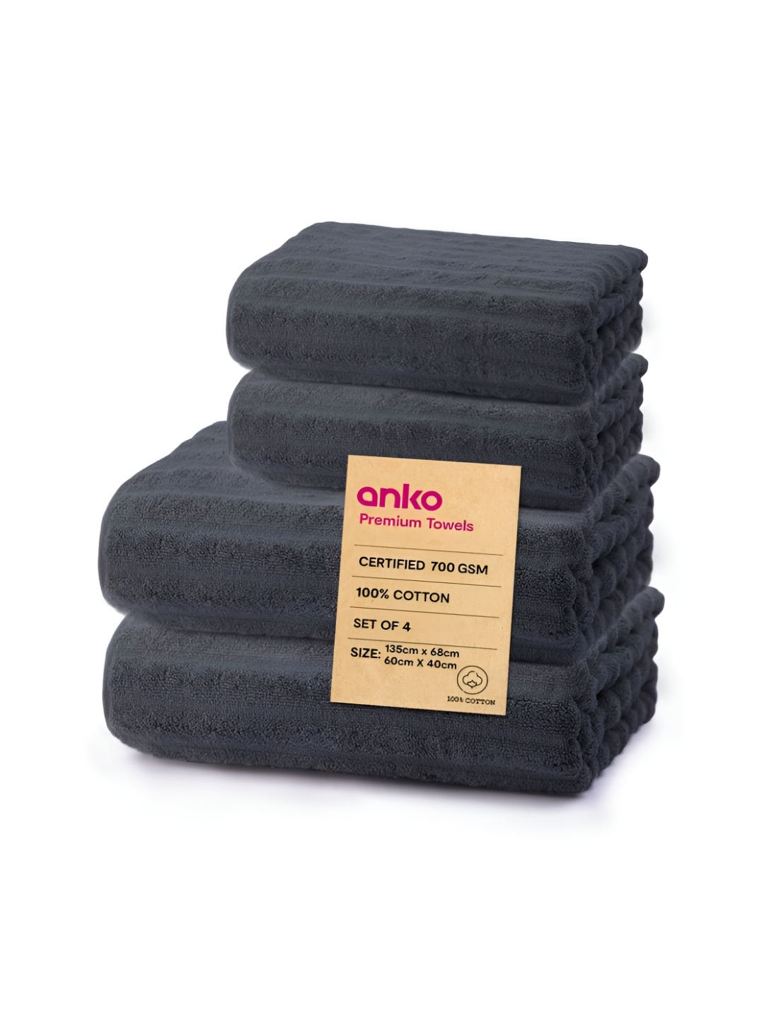 

Anko Grey 4 Pieces Striped Cotton 670 GSM Bath Towels
