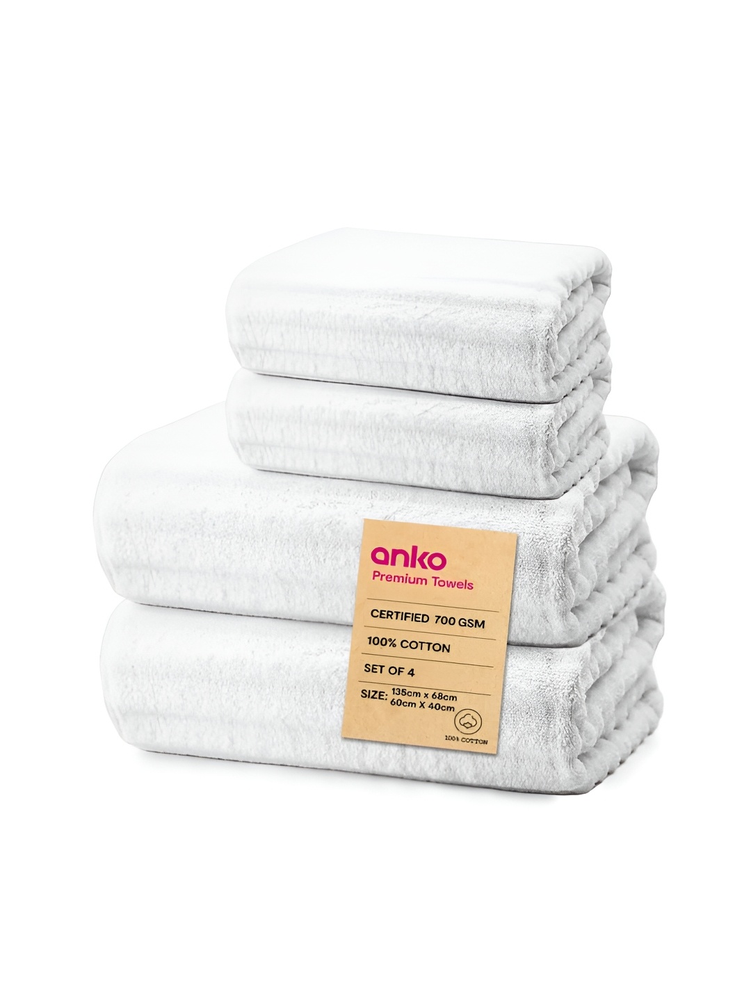 

Anko White 4Pcs Striped Cotton 700 GSM Bath Towels