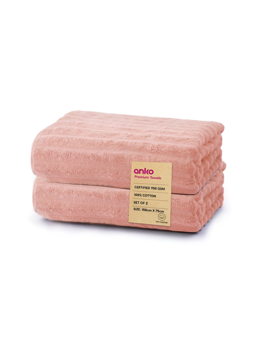 

Anko Pink 2 Pieces Striped Cotton 670 GSM Bath Towels