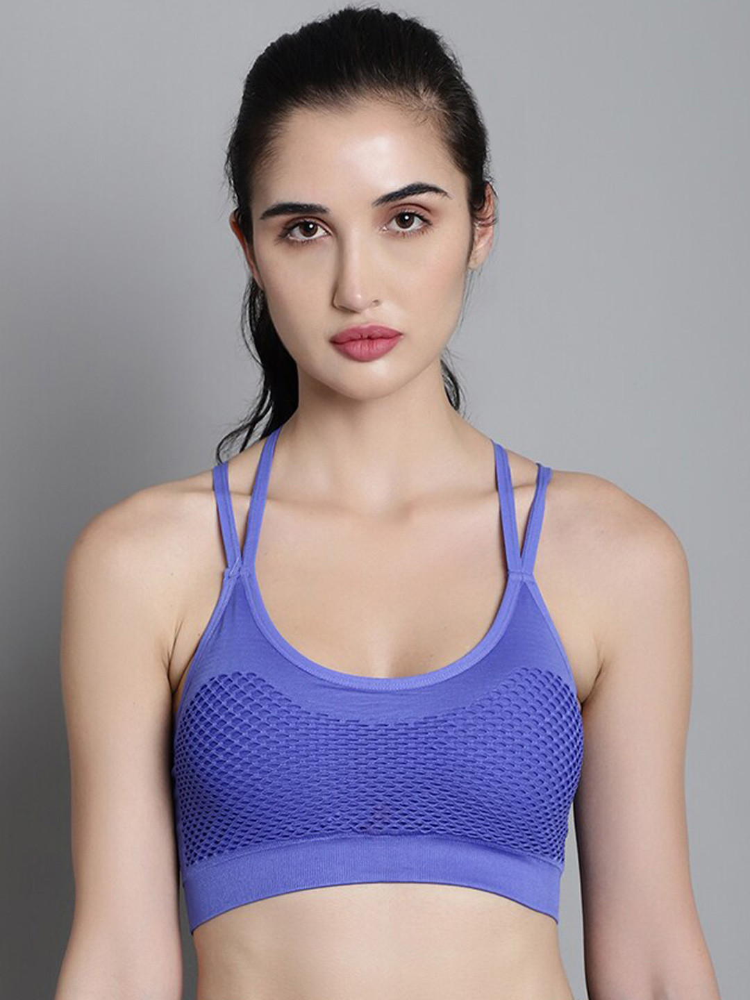 

MAKCLAN Self Design Full Coverage Super Support Medium Support Dry Fit Bra, Navy blue