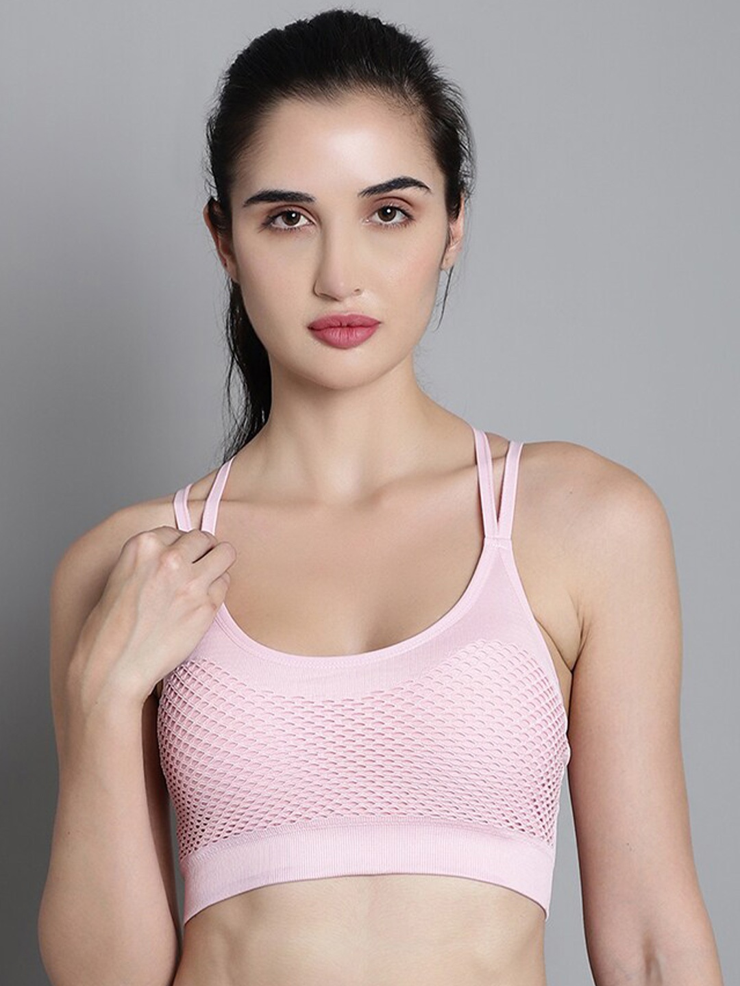 

MAKCLAN Self Design Full Coverage Super Support Medium Support Dry Fit Bra, Pink