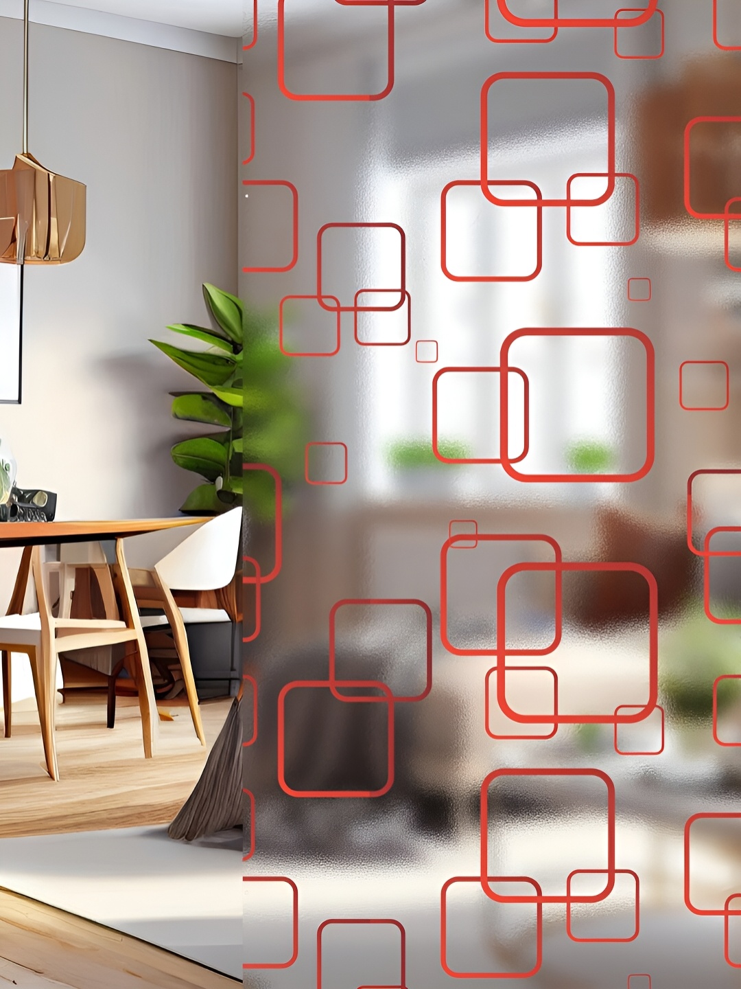 

CVANU Transparent & Red Geometric Printed Self-Adhesive Window Film