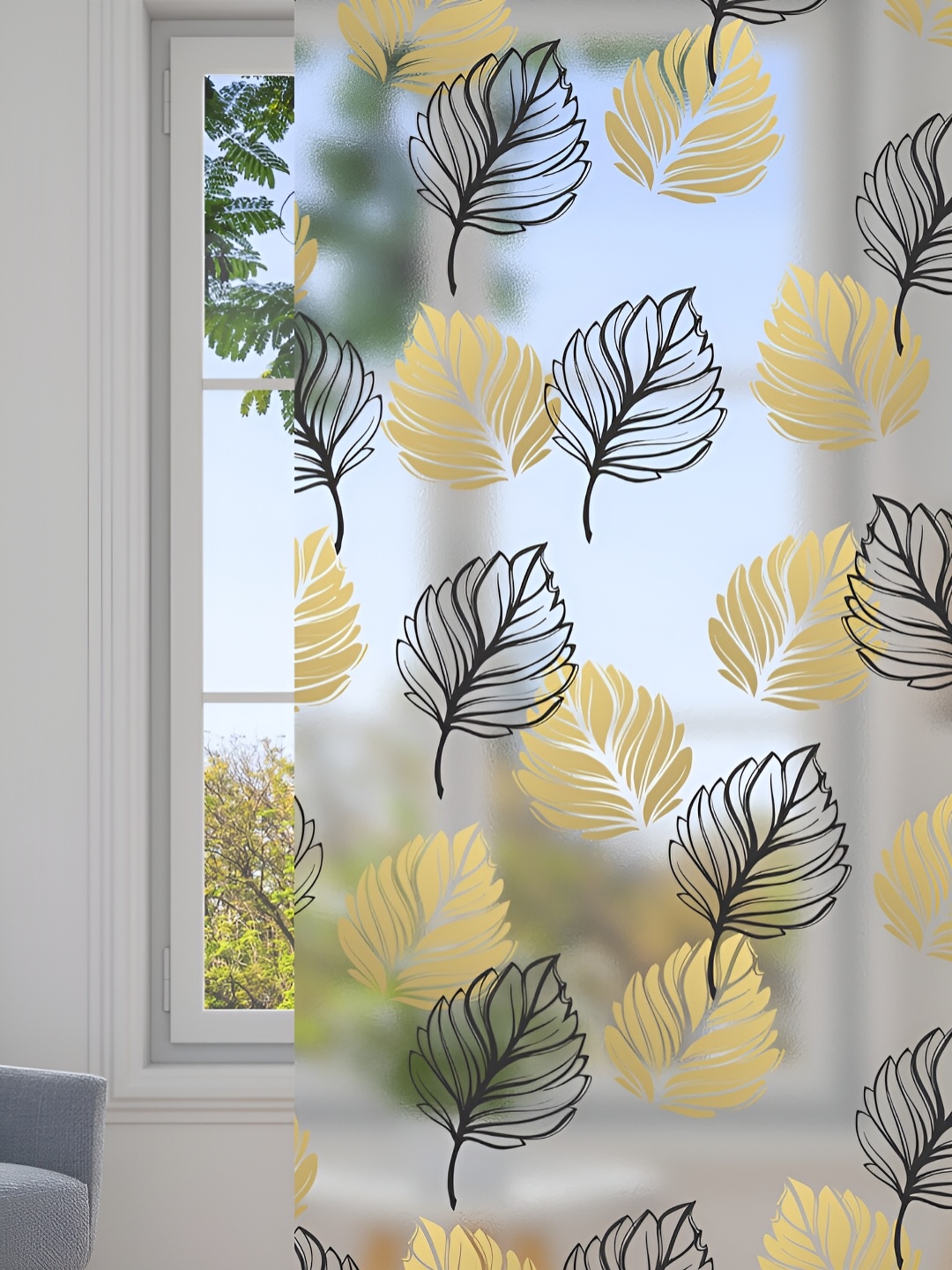 

CVANU Transparent & Black Floral Printed Self-Adhesive Window Film