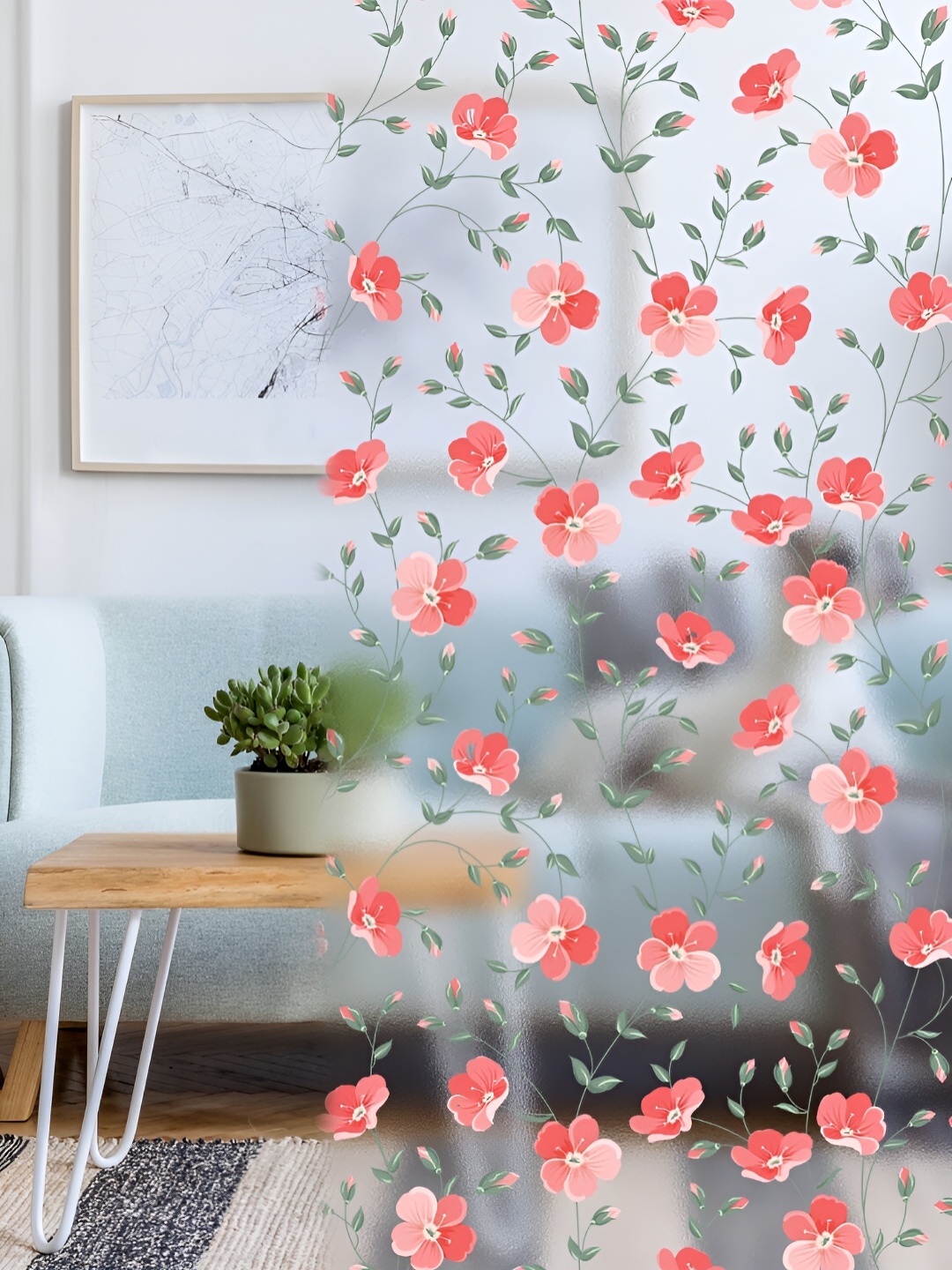 CVANU Transparent & Pink Printed Self-Adhesive Window Film