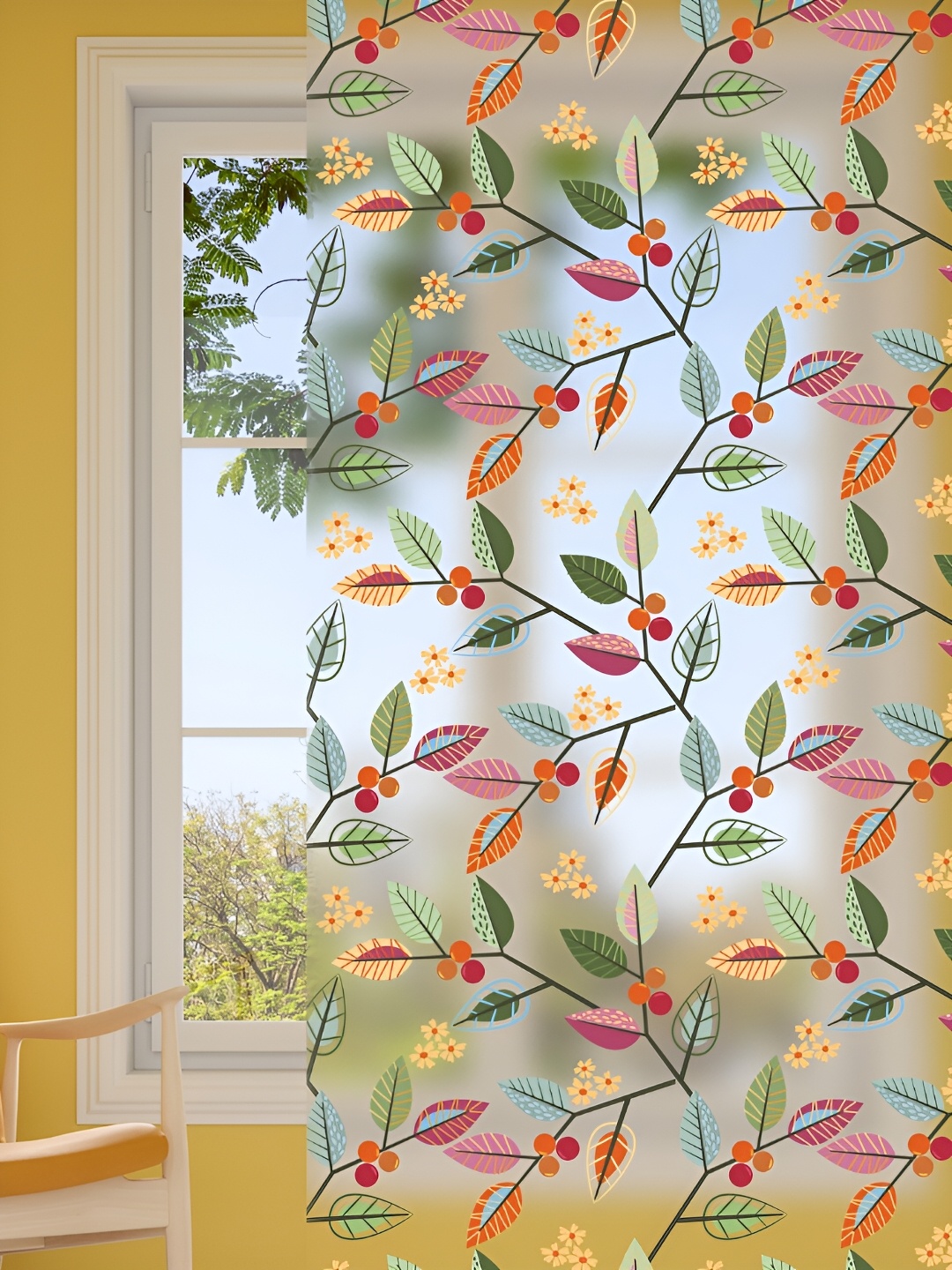 CVANU Transparent & Green Printed Self Adhesive Window Decals