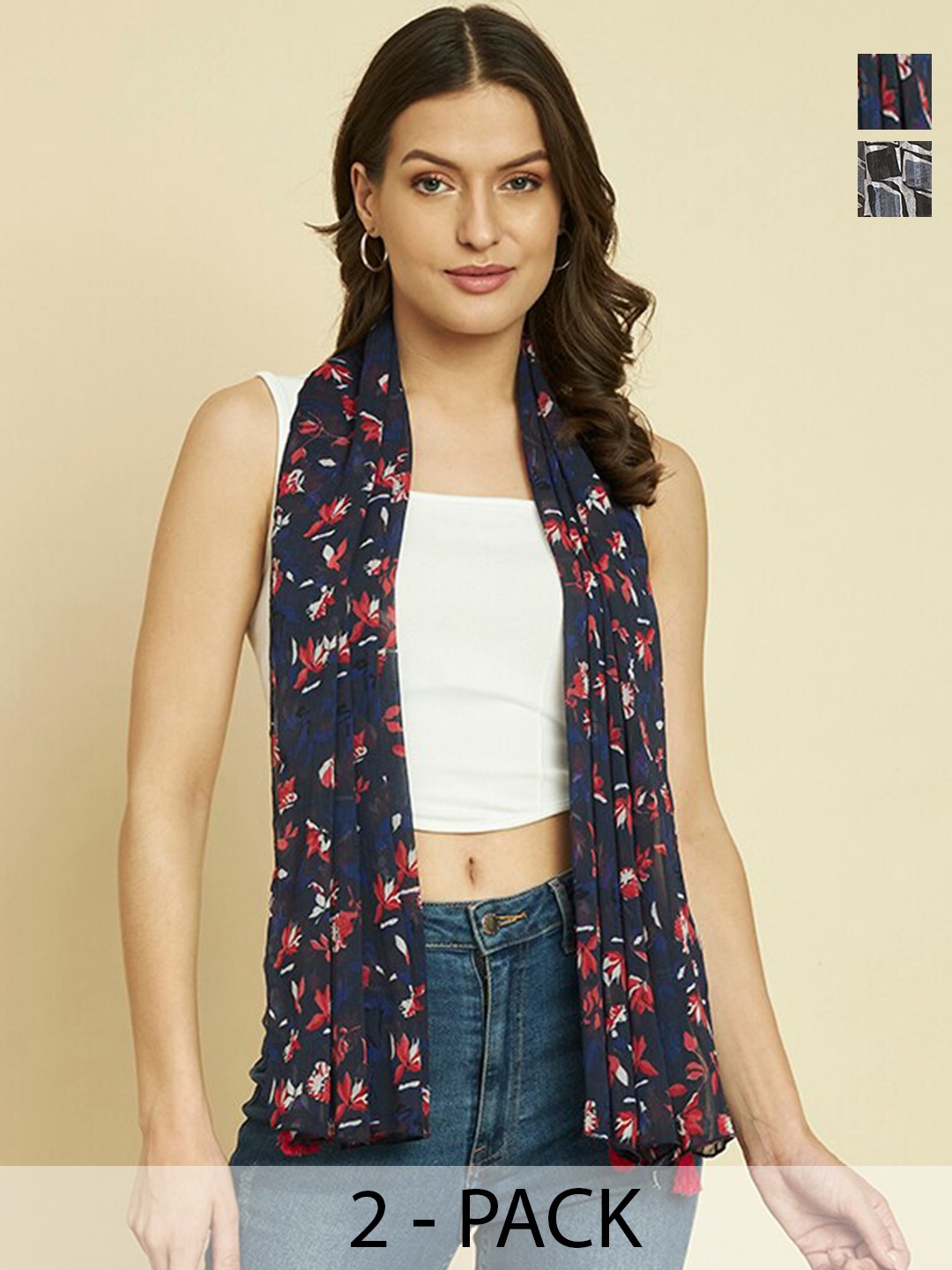 

Trend Arrest Pack of 2 Printed Scarves, Black