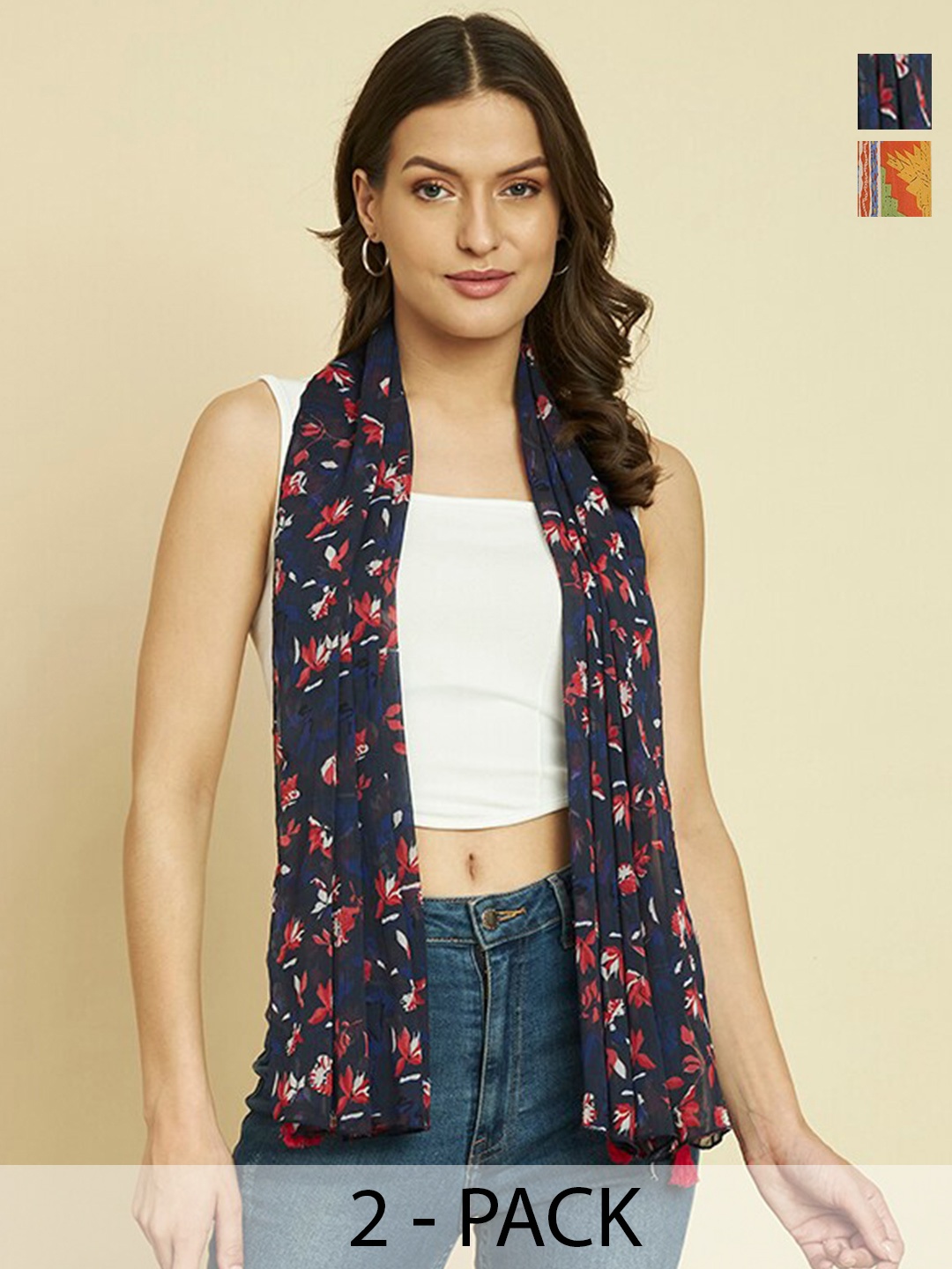 

Trend Arrest Pack of 2 Printed Scarves, Red