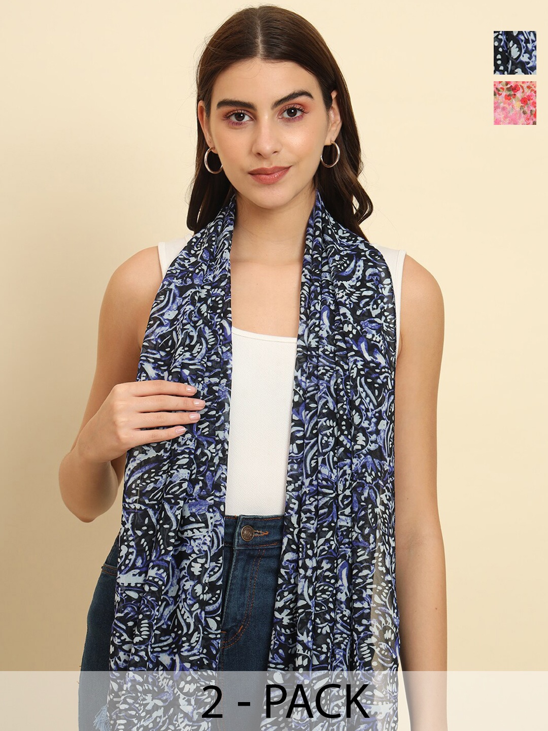 

Trend Arrest Pack Of 2 Floral Printed Scarves, Pink