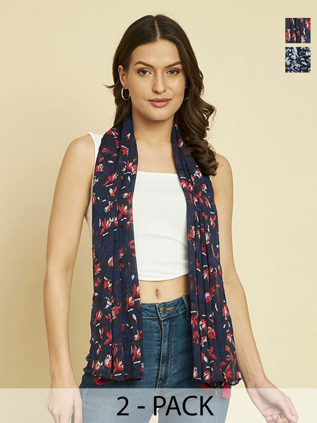 

Trend Arrest Pack of 2 Printed Scarves, Blue
