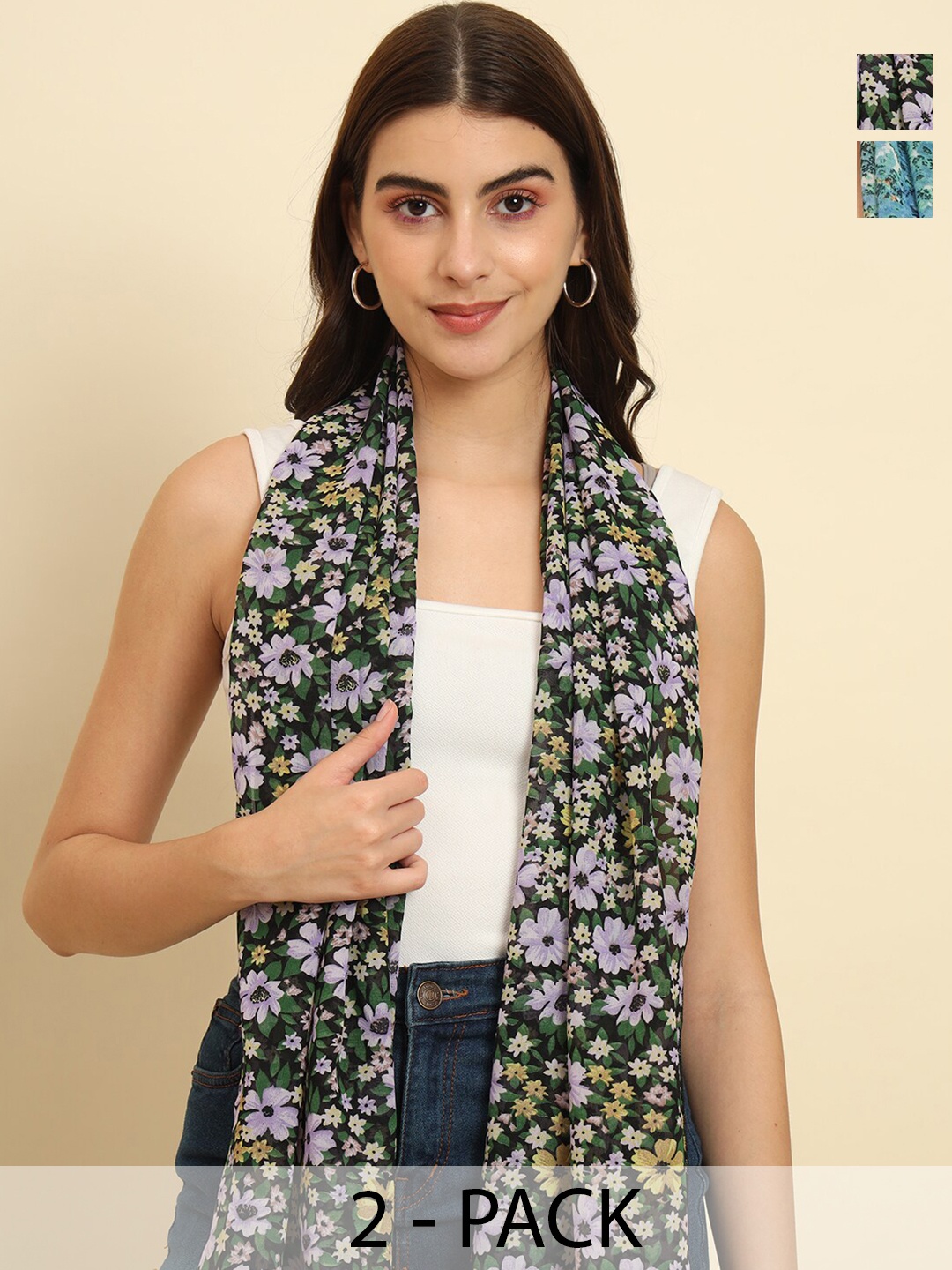 

Trend Arrest Pack of 2 Printed Scarves, Green