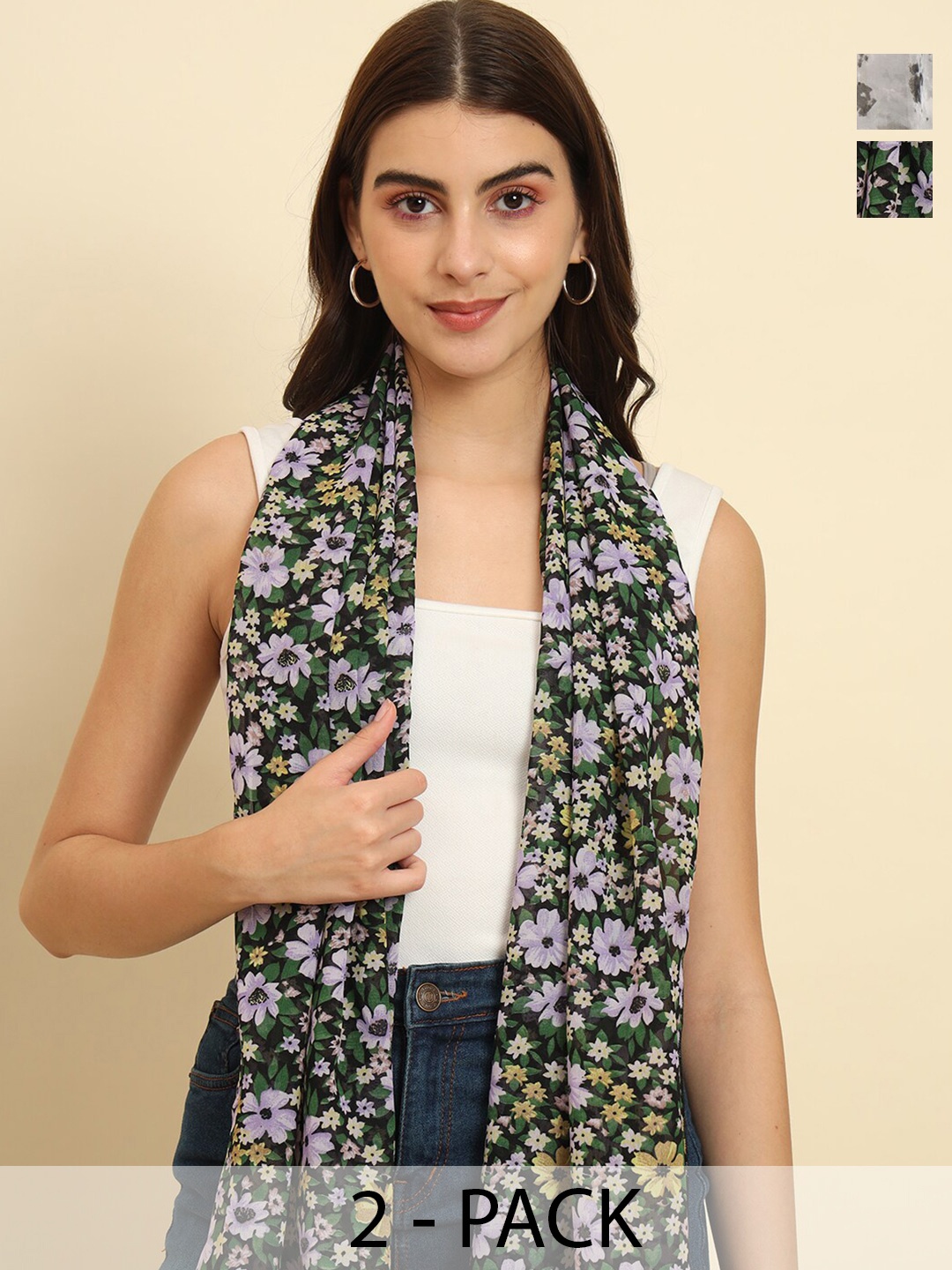 

Trend Arrest Pack Of 2 Printed Tasseled Scarves, Grey