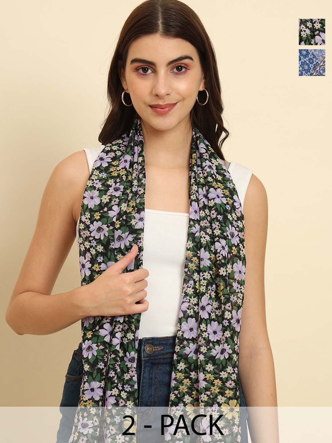 

Trend Arrest Pack Of 2 Printed Scarves, Black