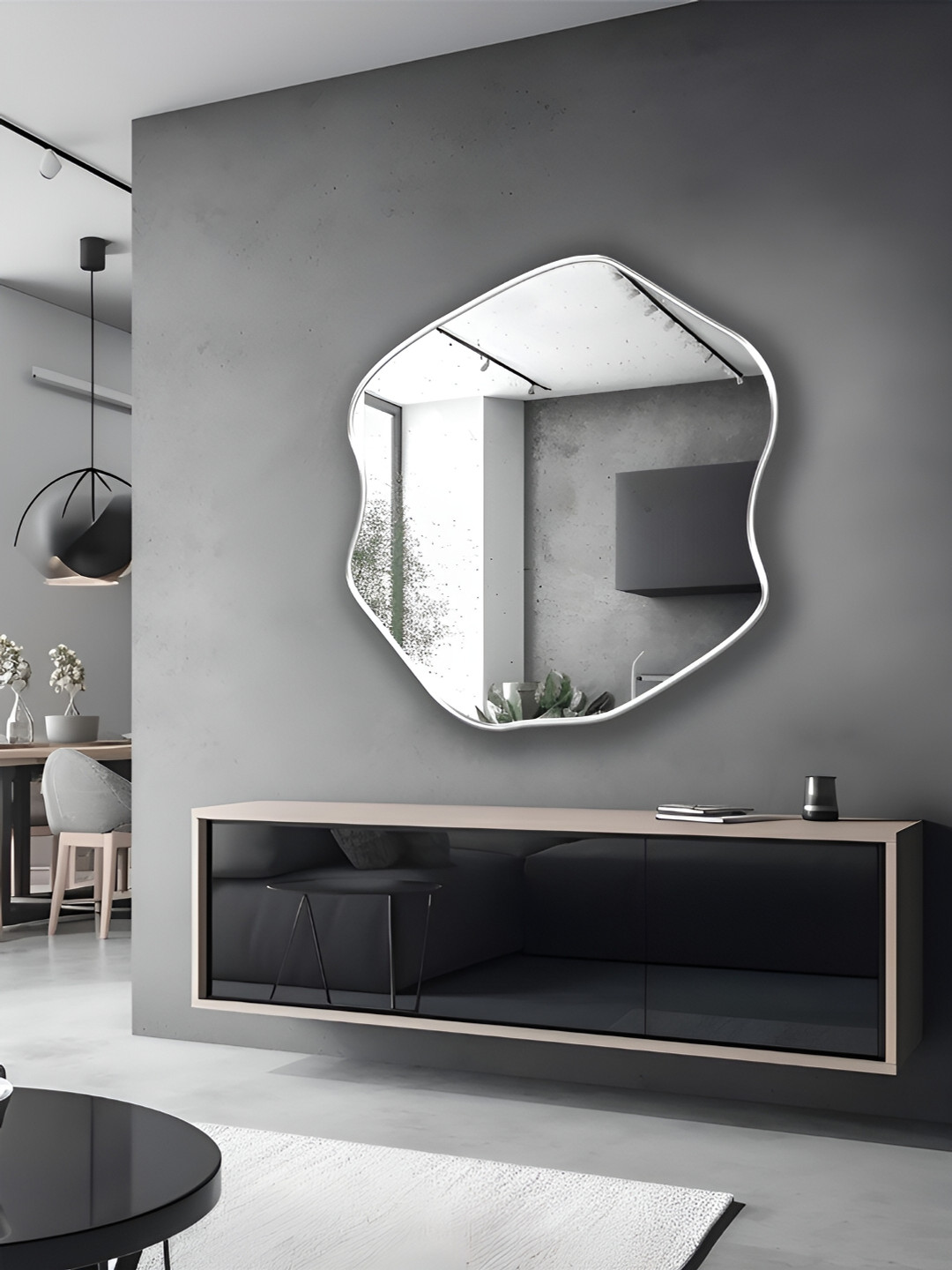 

THE HANDMADE FLAIR Sliver Toned Abstract Mirror Wall Decor, Silver