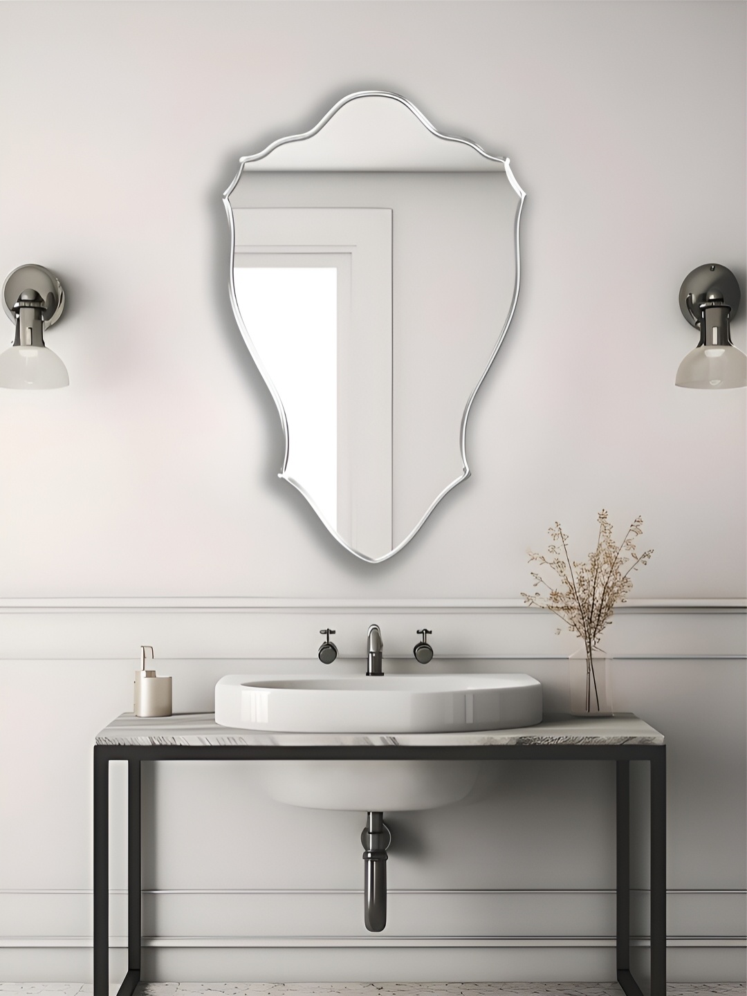 

THE HANDMADE FLAIR Silver Toned Abstract Shaped Decorative Wall Mirror