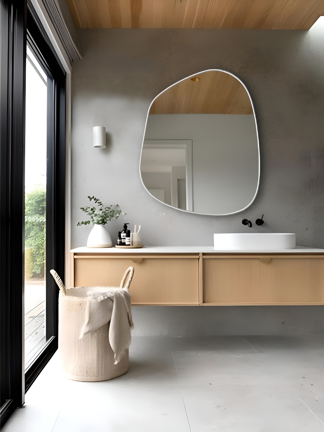 

THE HANDMADE FLAIR White Irregular Shaped MDF Home Decor Wall Mirror