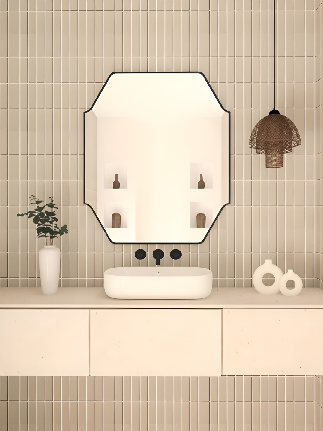 

THE HANDMADE FLAIR Black MDF Wall Mirror