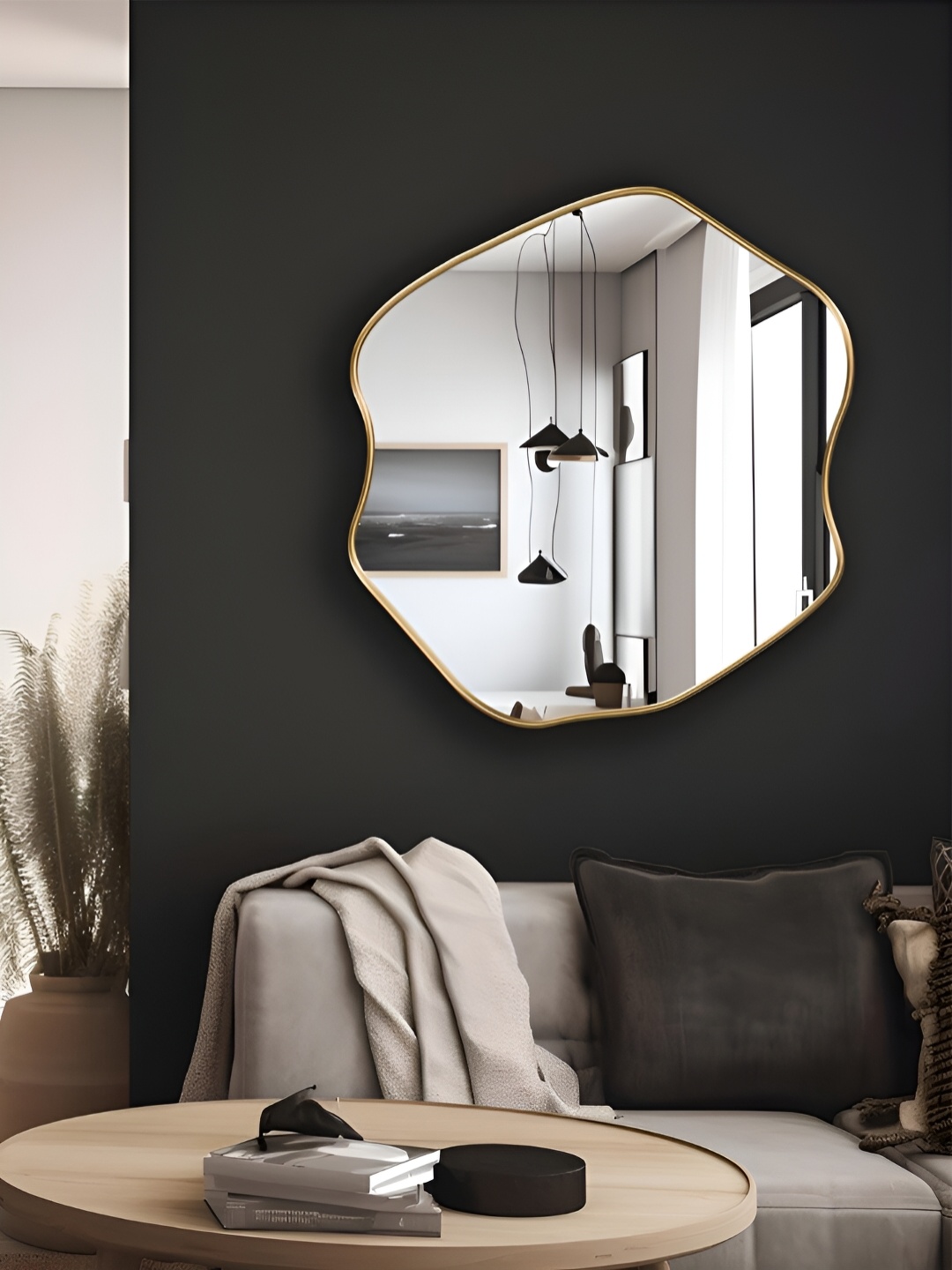 

THE HANDMADE FLAIR Gold Toned Irregular Decorative Wall Mirror