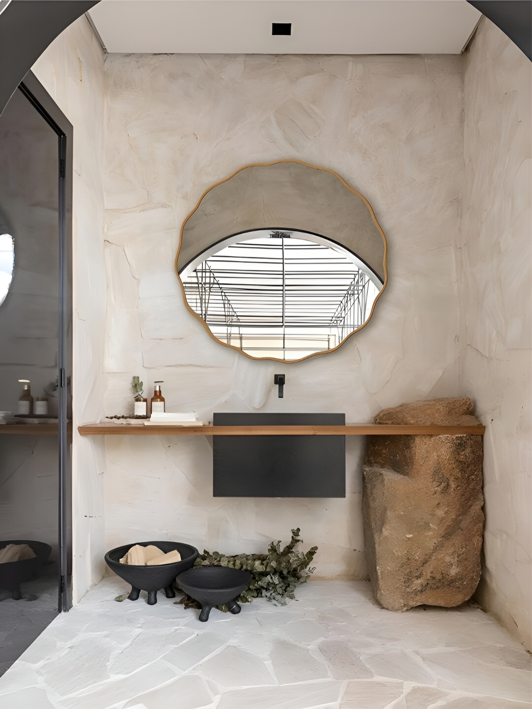 

THE HANDMADE FLAIR MDF Wall Mirror, Gold