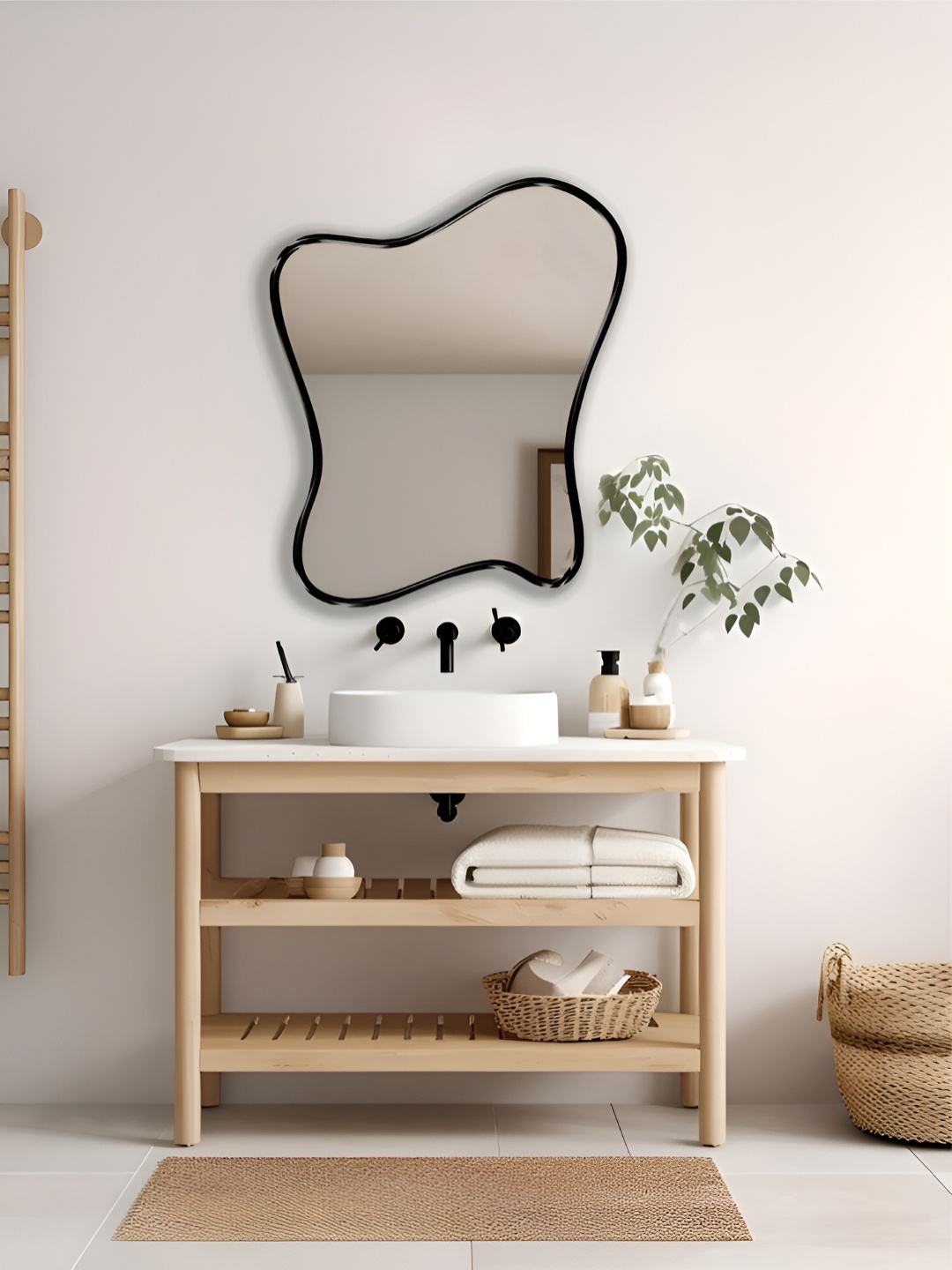 

THE HANDMADE FLAIR Transparent & Black Irregular Wall Decor Mirror