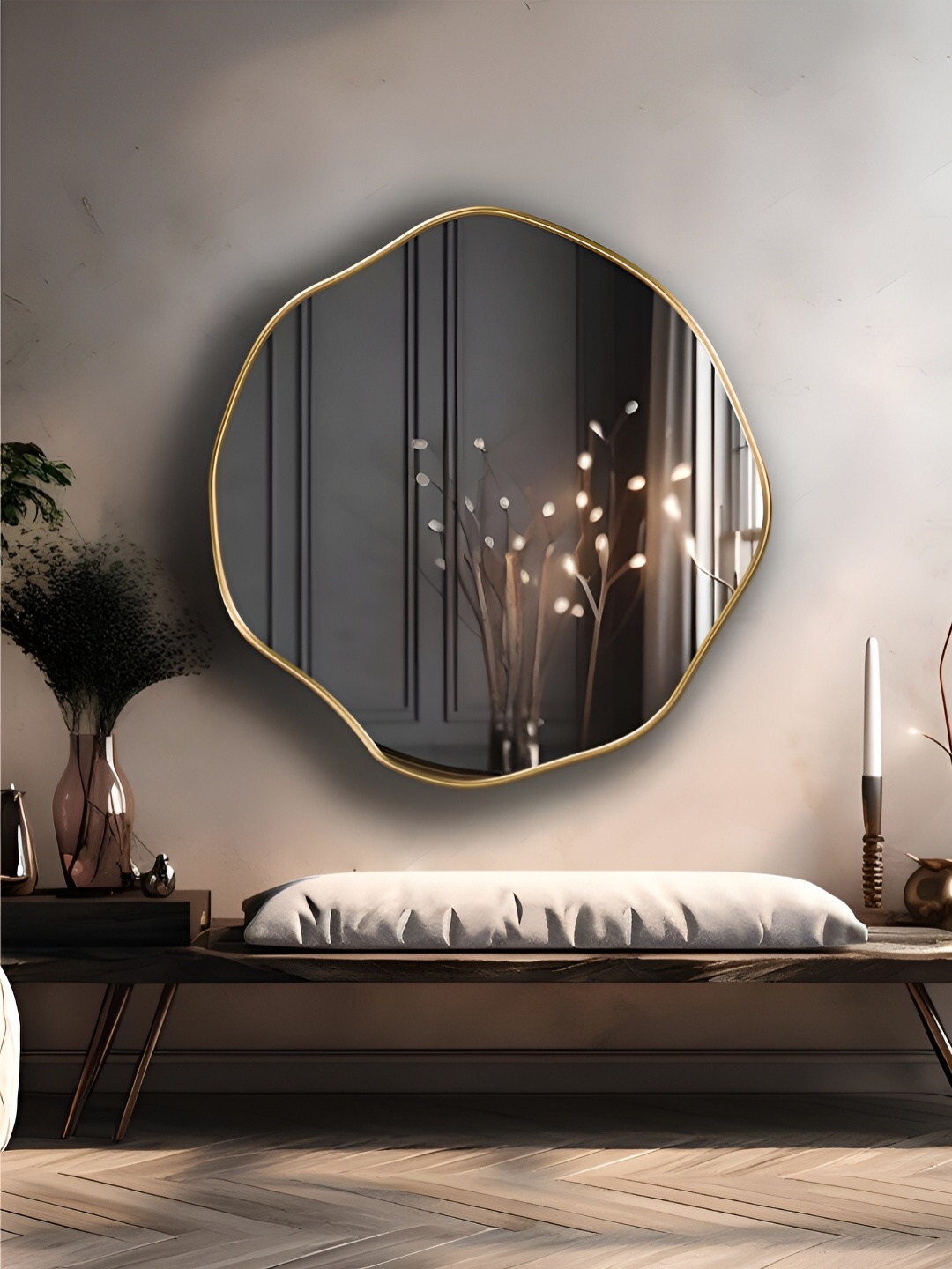

THE HANDMADE FLAIR Gold-Toned Irregular Mirror Wall Decor