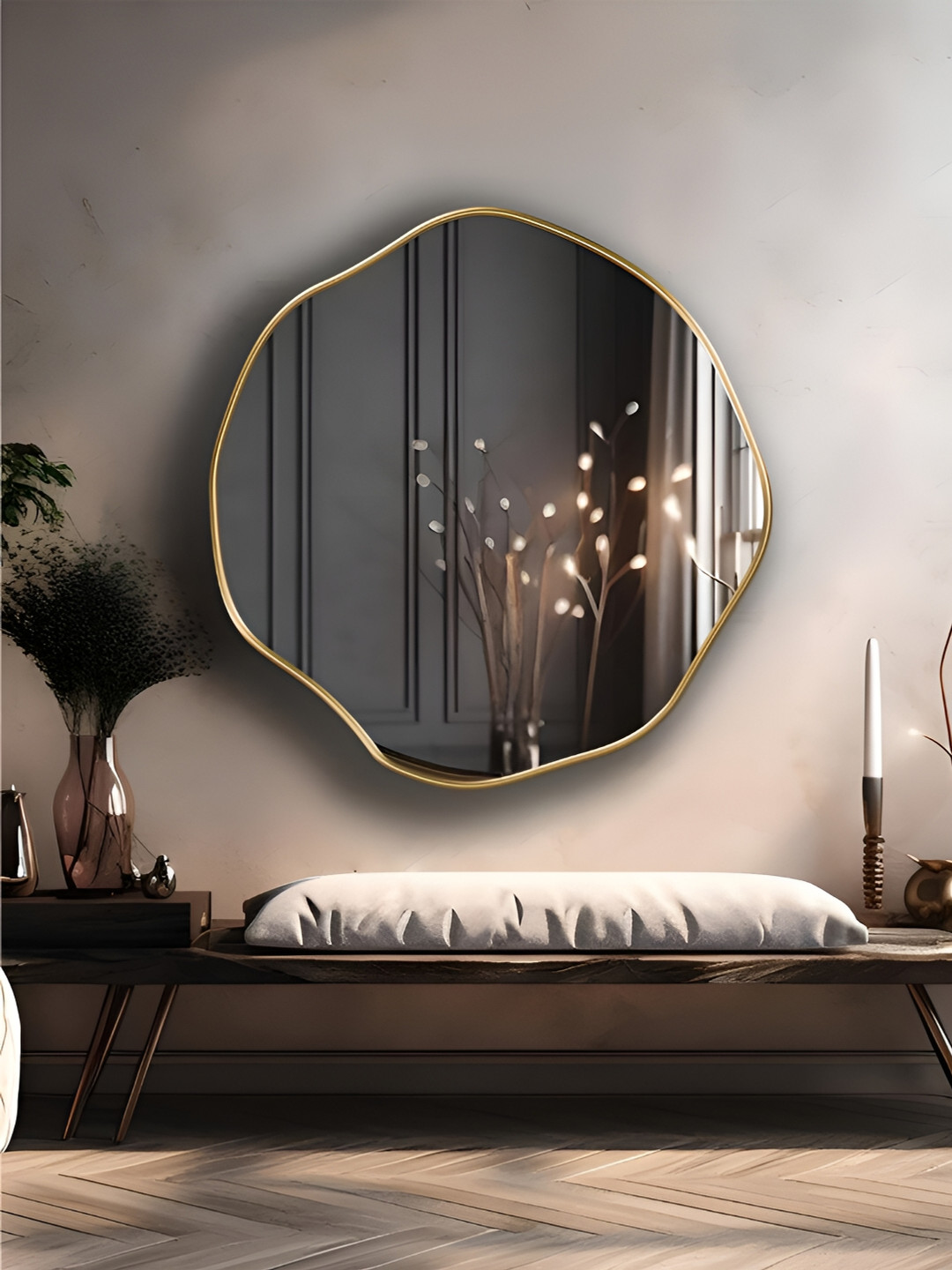 

THE HANDMADE FLAIR GoldToned Irregular Mirror Wall Decor, Gold
