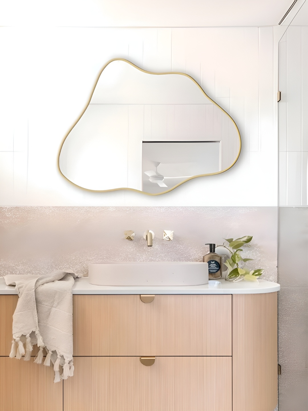 

THE HANDMADE FLAIR Gold Toned Irregular Shaped Mirror Wall Decor
