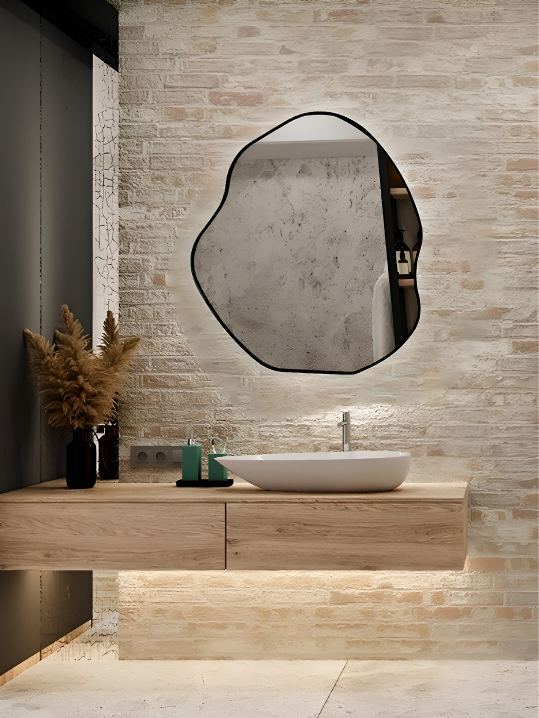 

THE HANDMADE FLAIR Transparent & Black Irregular Home Decor Wall Mirror