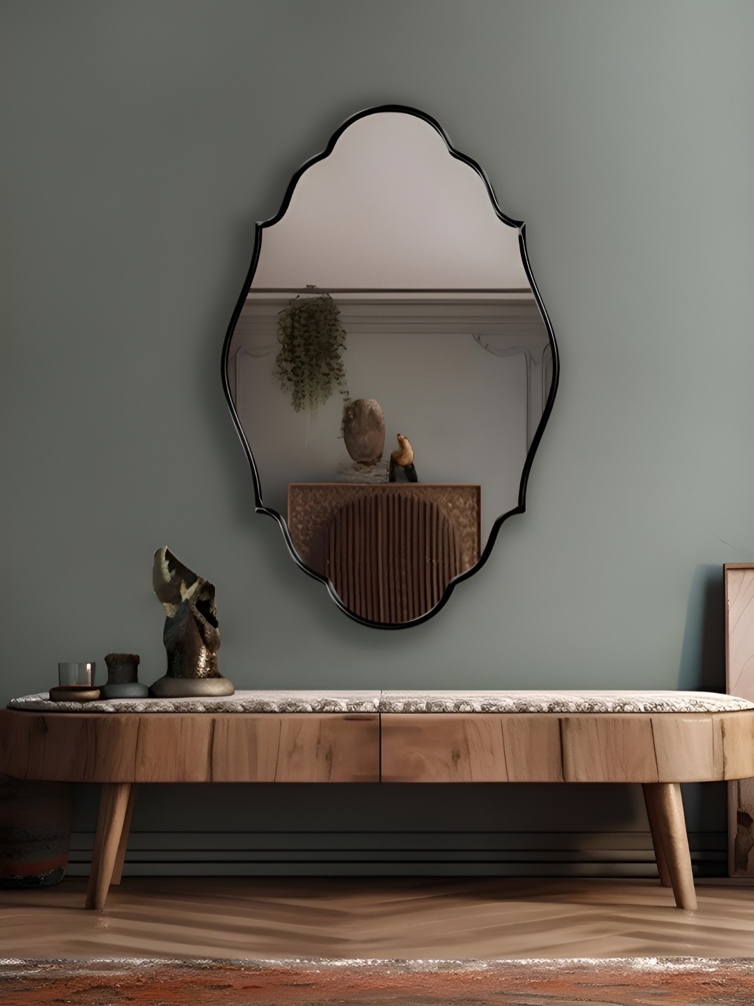 THE HANDMADE FLAIR Black Abstract Shaped Wall Mirror