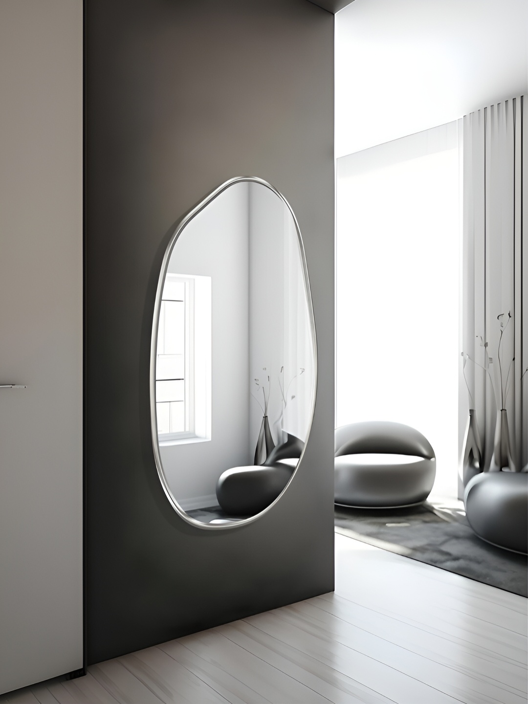 THE HANDMADE FLAIR Silver-Toned Irregular Shaped Home Decor Wall Mirror