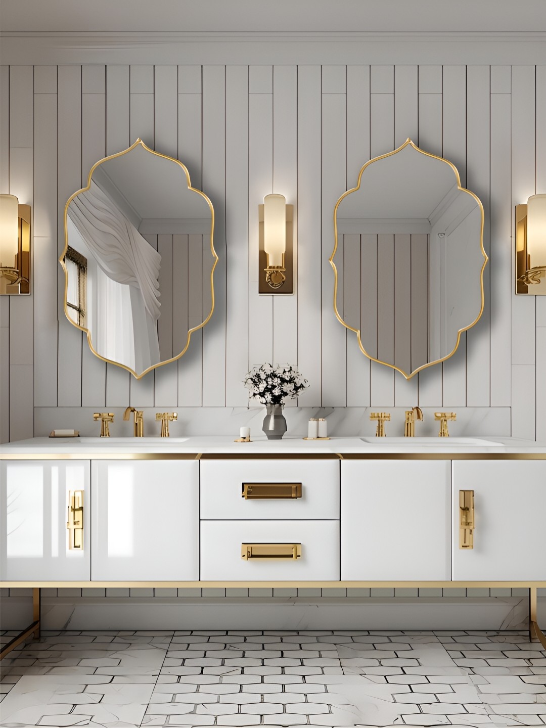 

THE HANDMADE FLAIR Gold Toned Irregular Decorative Wall Mirror