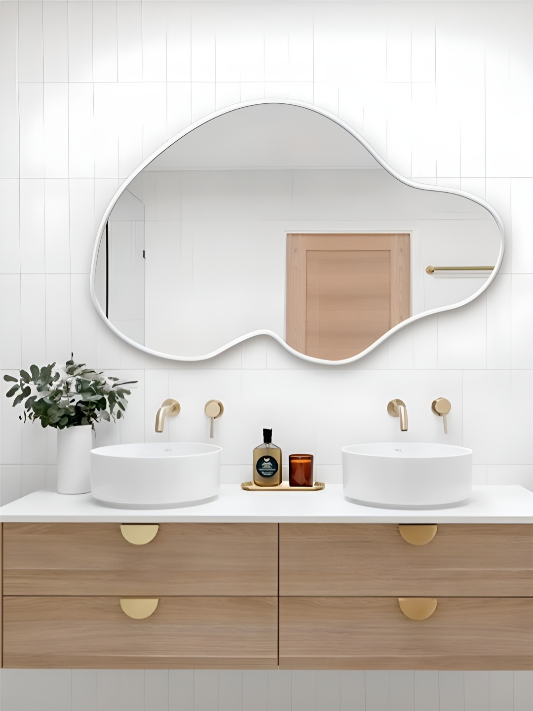 

THE HANDMADE FLAIR White & Transparent Abstract Shaped Wall Mirror