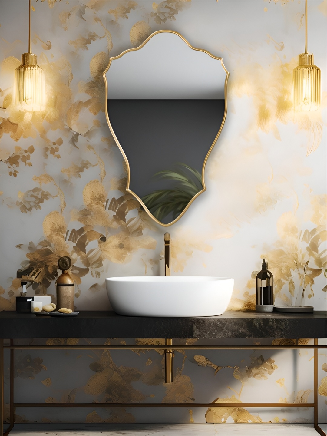 

THE HANDMADE FLAIR Gold Toned Abstract Mirror Wall Decor