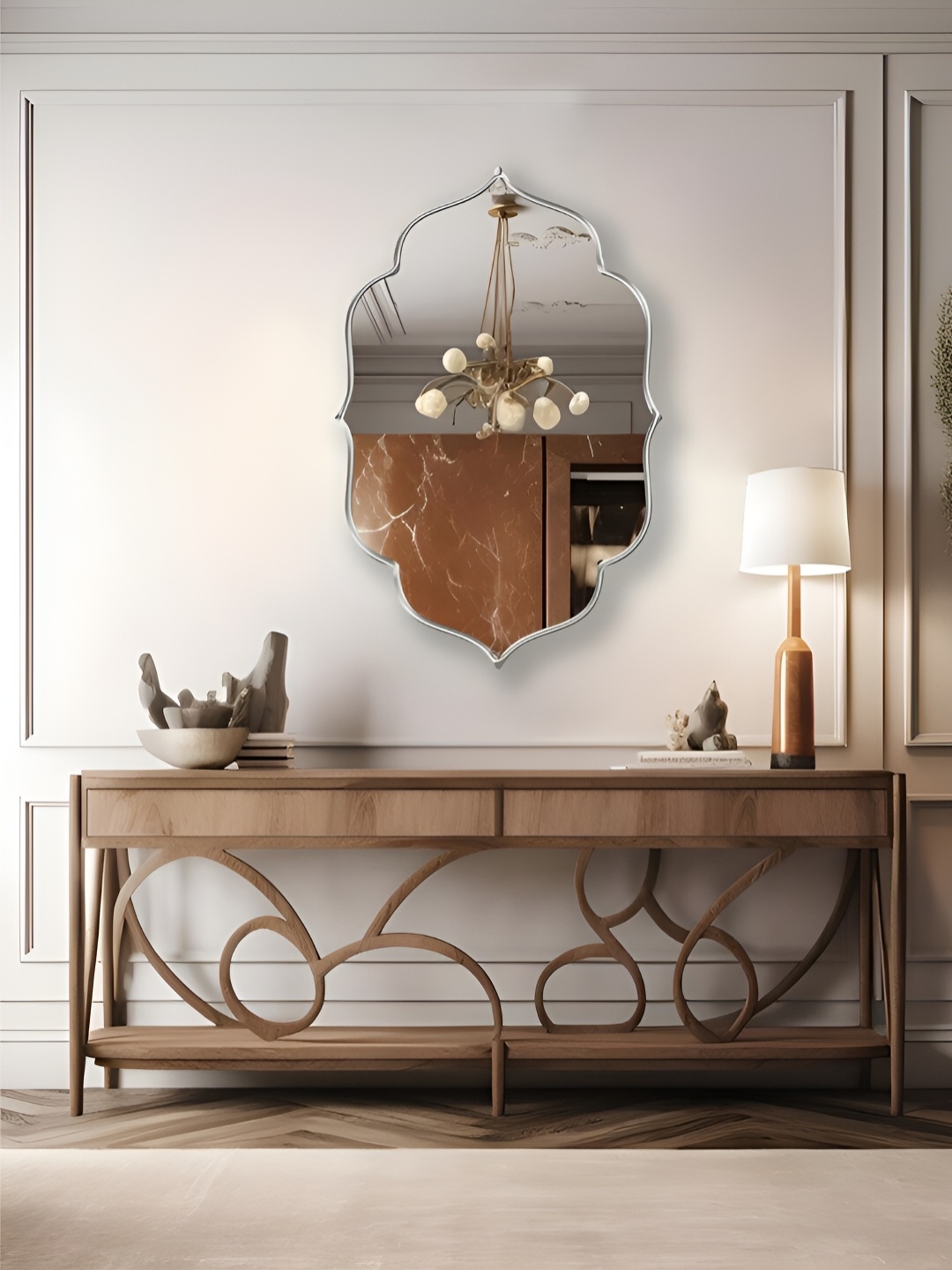 

THE HANDMADE FLAIR Transparent ^ Silver Toned Irregular Wall Decor Mirror
