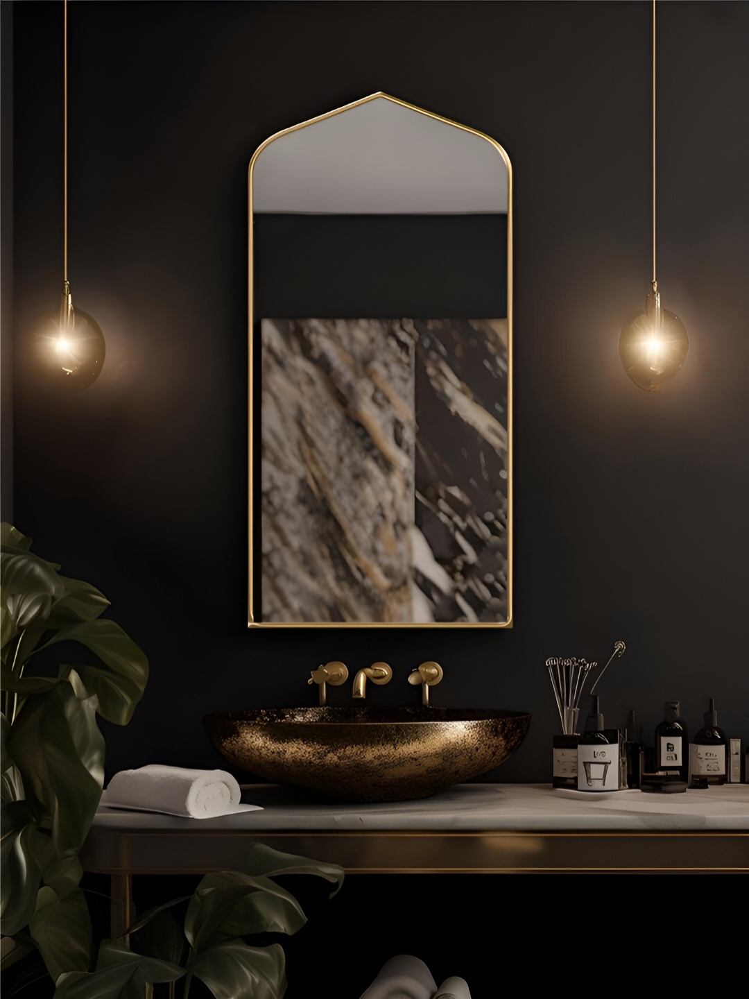 THE HANDMADE FLAIR Gold Toned Irregular Rectangle Shaped Wall Mirror