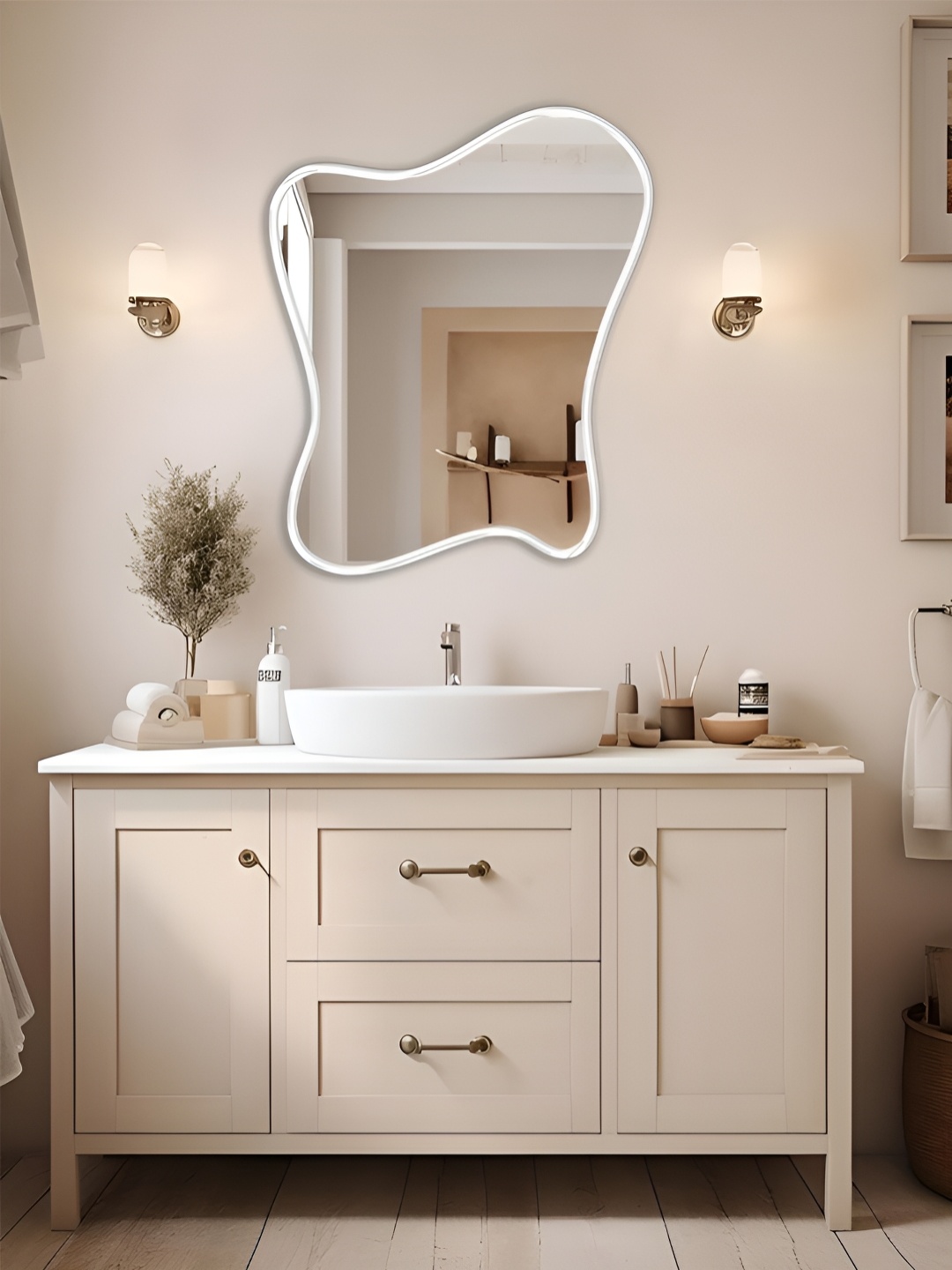 THE HANDMADE FLAIR Irregular White Mirror Wall Decor