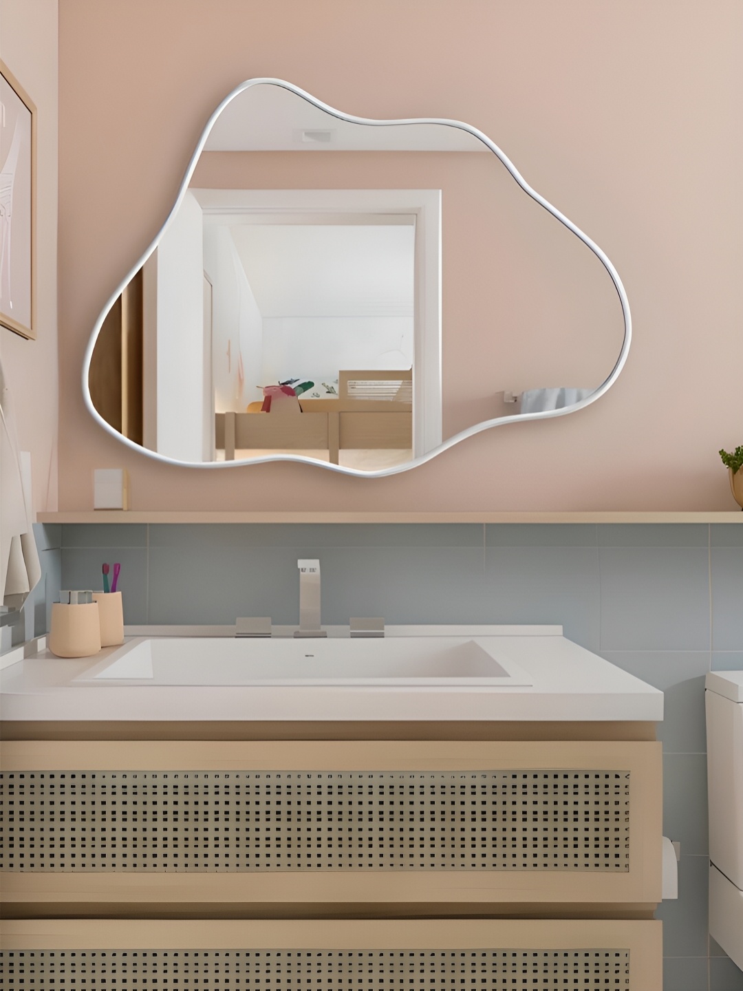 

THE HANDMADE FLAIR Transparent & White Irregular Wall Mirror Home Decor