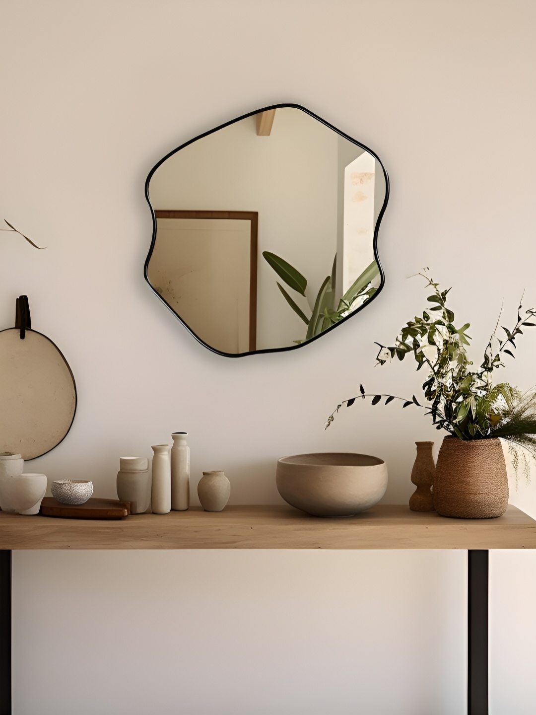

THE HANDMADE FLAIR Transparent & Black Irregular Wall Mirror Home Decor