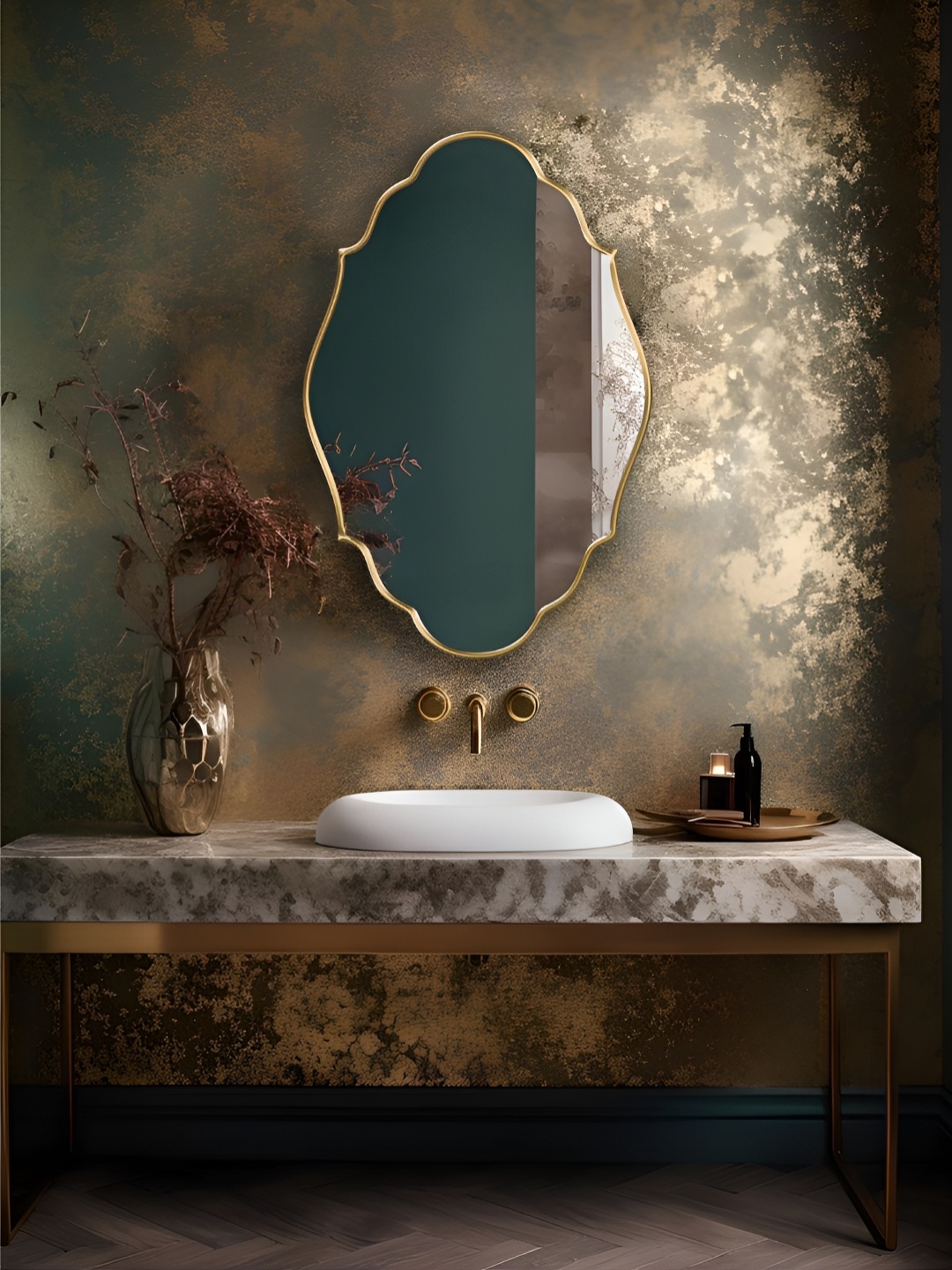 THE HANDMADE FLAIR Gold-Toned Irregular Mirror Wall Decor, Yellow