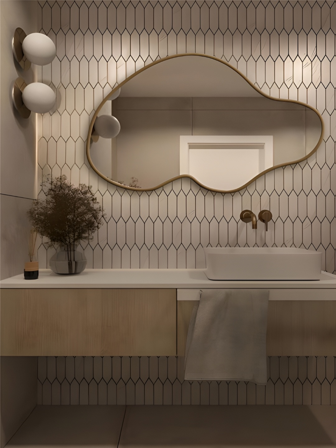 

THE HANDMADE FLAIR Gold-Toned Irregular Home Decor Wall Mirror