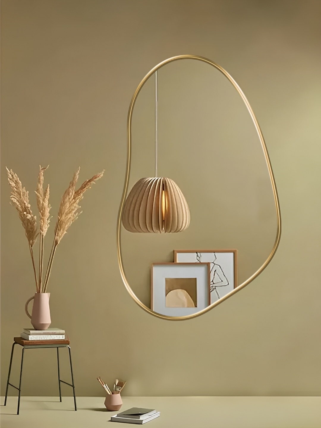 

THE HANDMADE FLAIR Gold Toned Abstract Shaped Decor Wall Mirror
