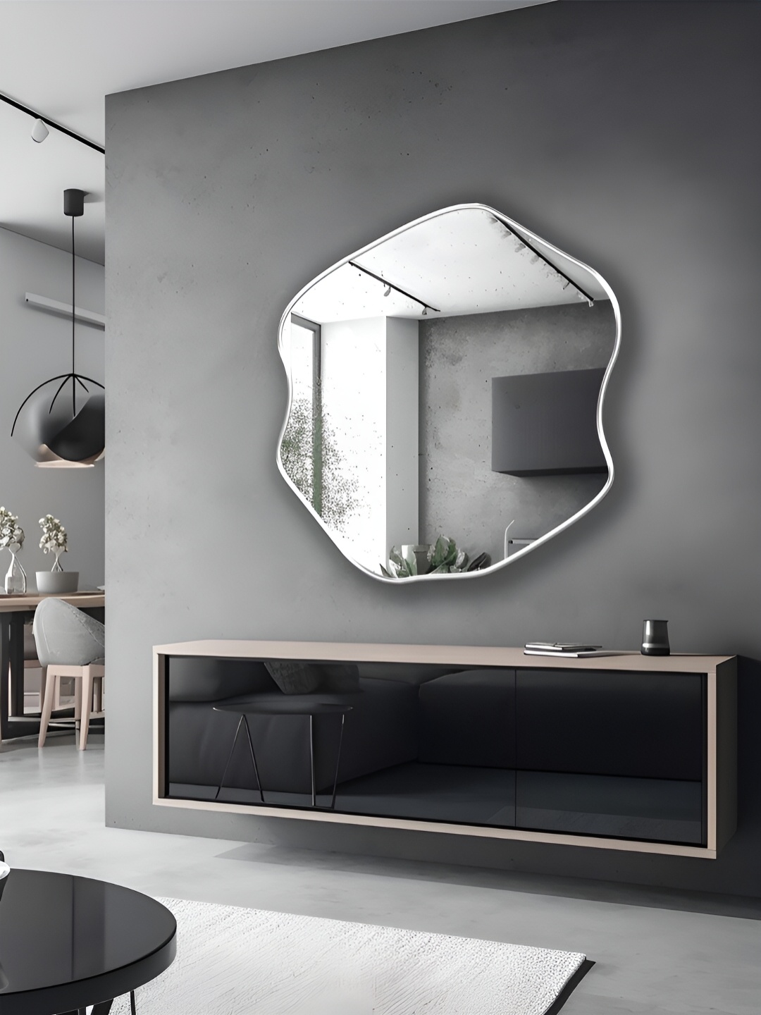 THE HANDMADE FLAIR Silver Toned Irregular MDF Wall Mirror