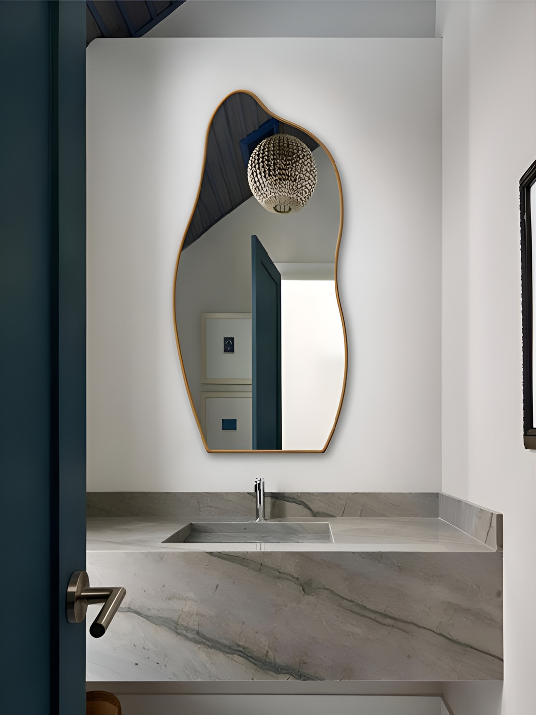 

THE HANDMADE FLAIR Gold Toned Irregular MDF Wall Mirror