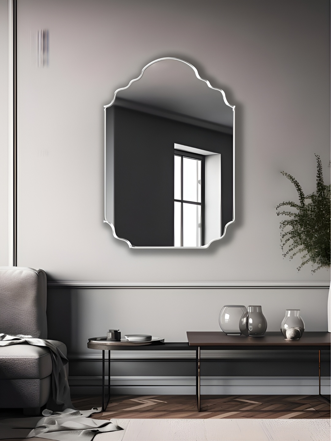 

THE HANDMADE FLAIR Silver Toned Abstract Mirror Wall Decor