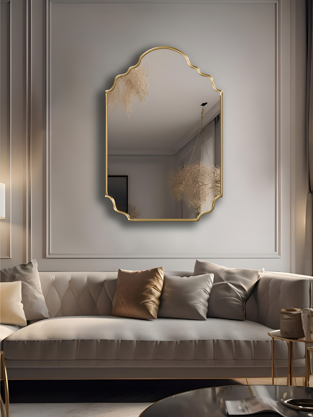 

THE HANDMADE FLAIR Gold Toned Irregular Mirror Wall Decor