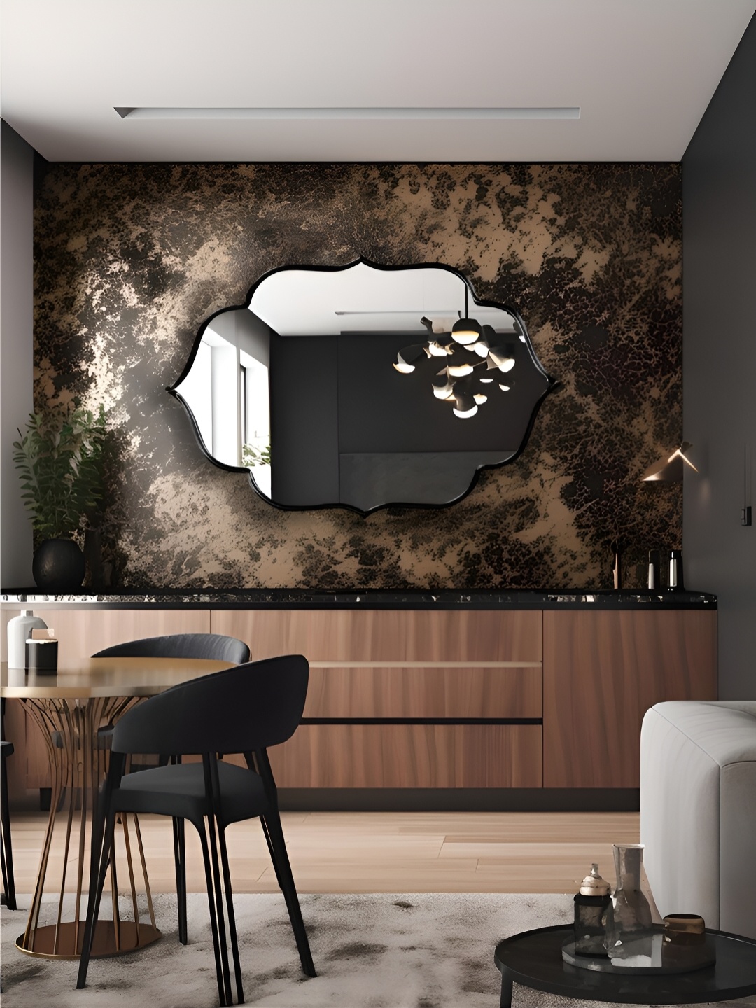 

THE HANDMADE FLAIR Black Abstract Shaped Decor Wall Mirror